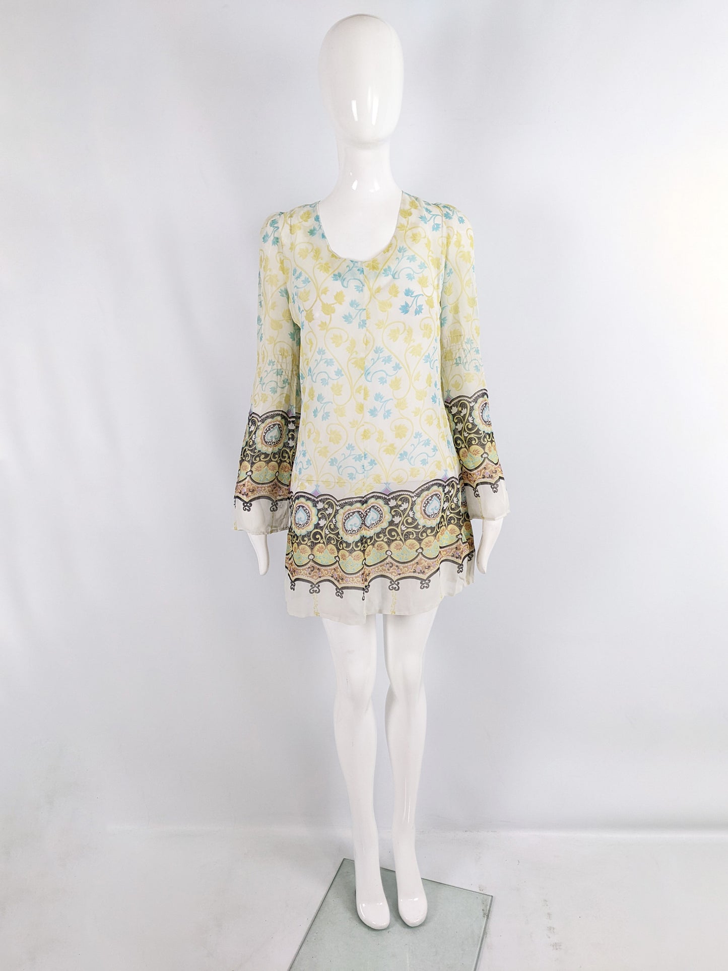 London Mob of Carnaby Street Vintage Sheer Boho Mini Dress, 1960s