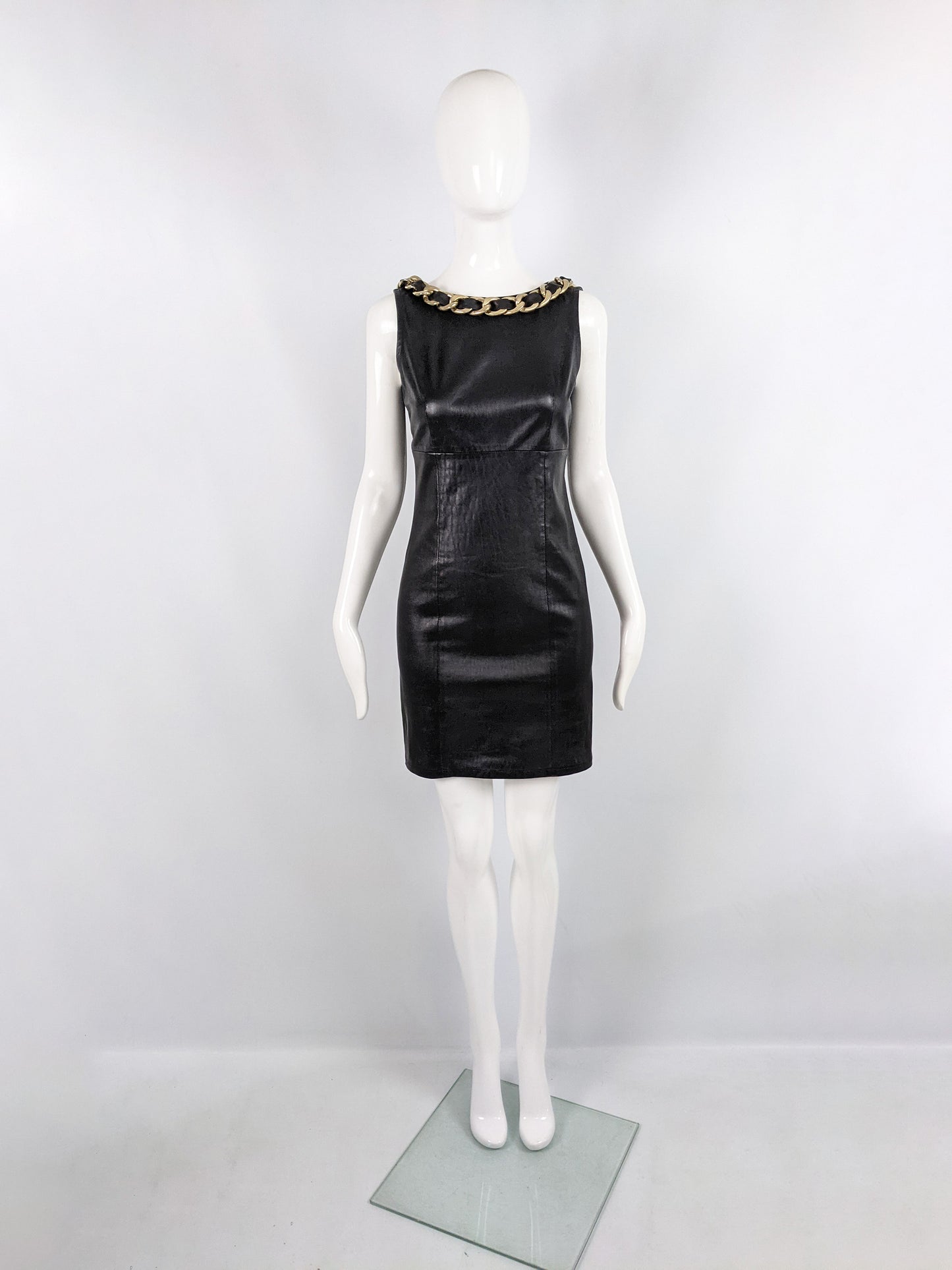 Preowned Leather Interlaced Chain Mini Dress