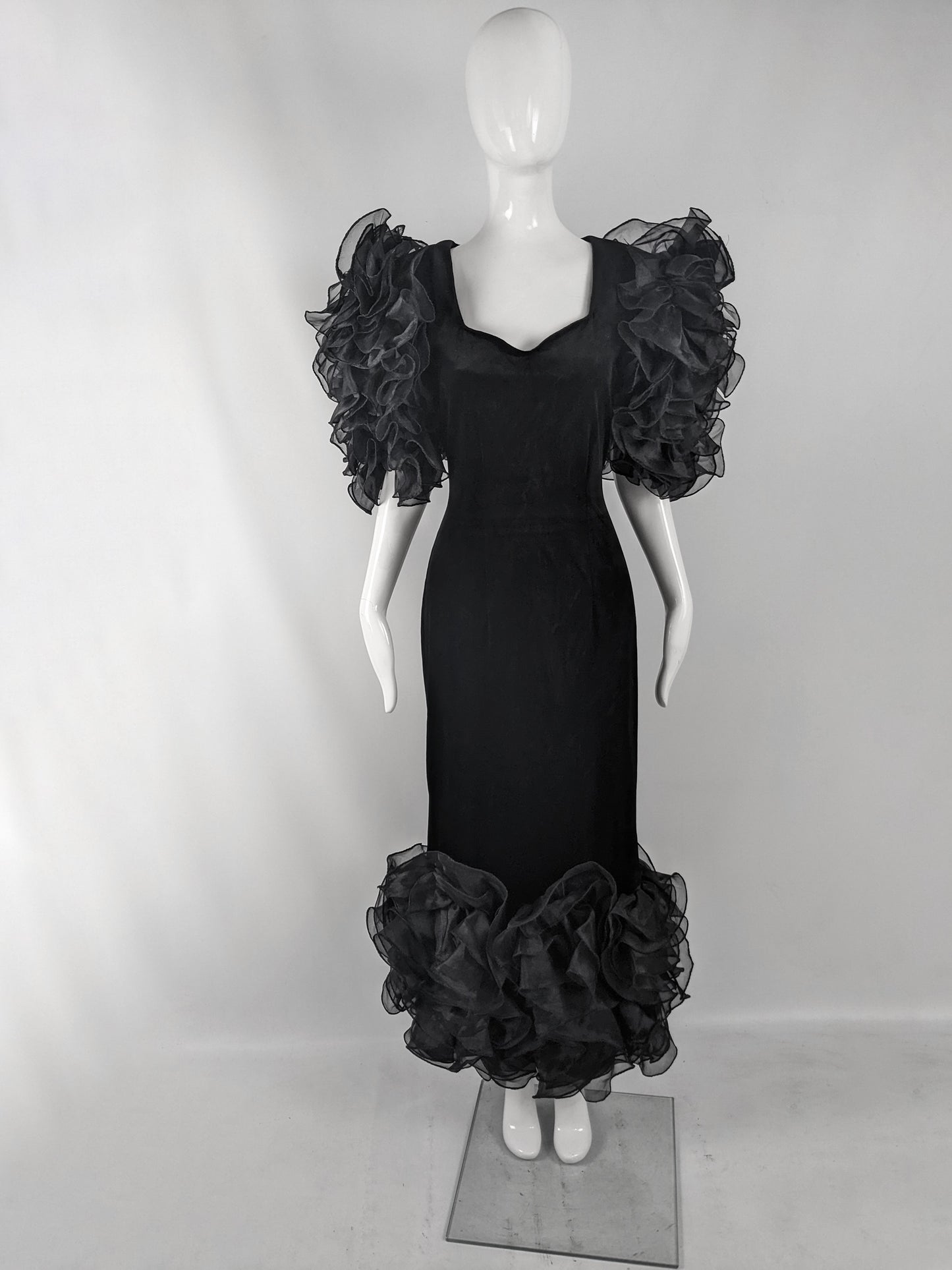 Scarvin Vintage Flamboyant Ruffled Organza & Velour Evening Dress, 1980s