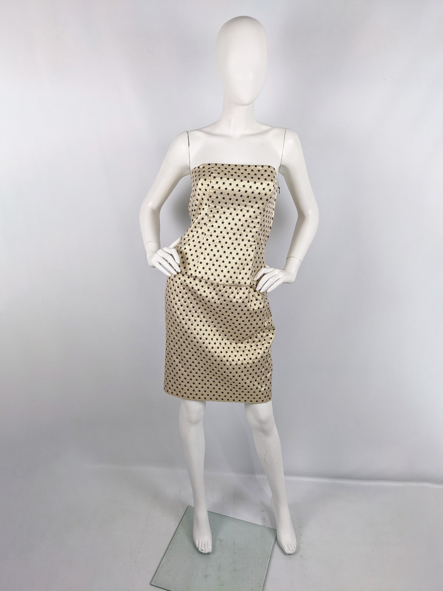 Vintage Gold Cotton Lamé Brocade Star Pattern Bodice & Skirt Set, 1990s