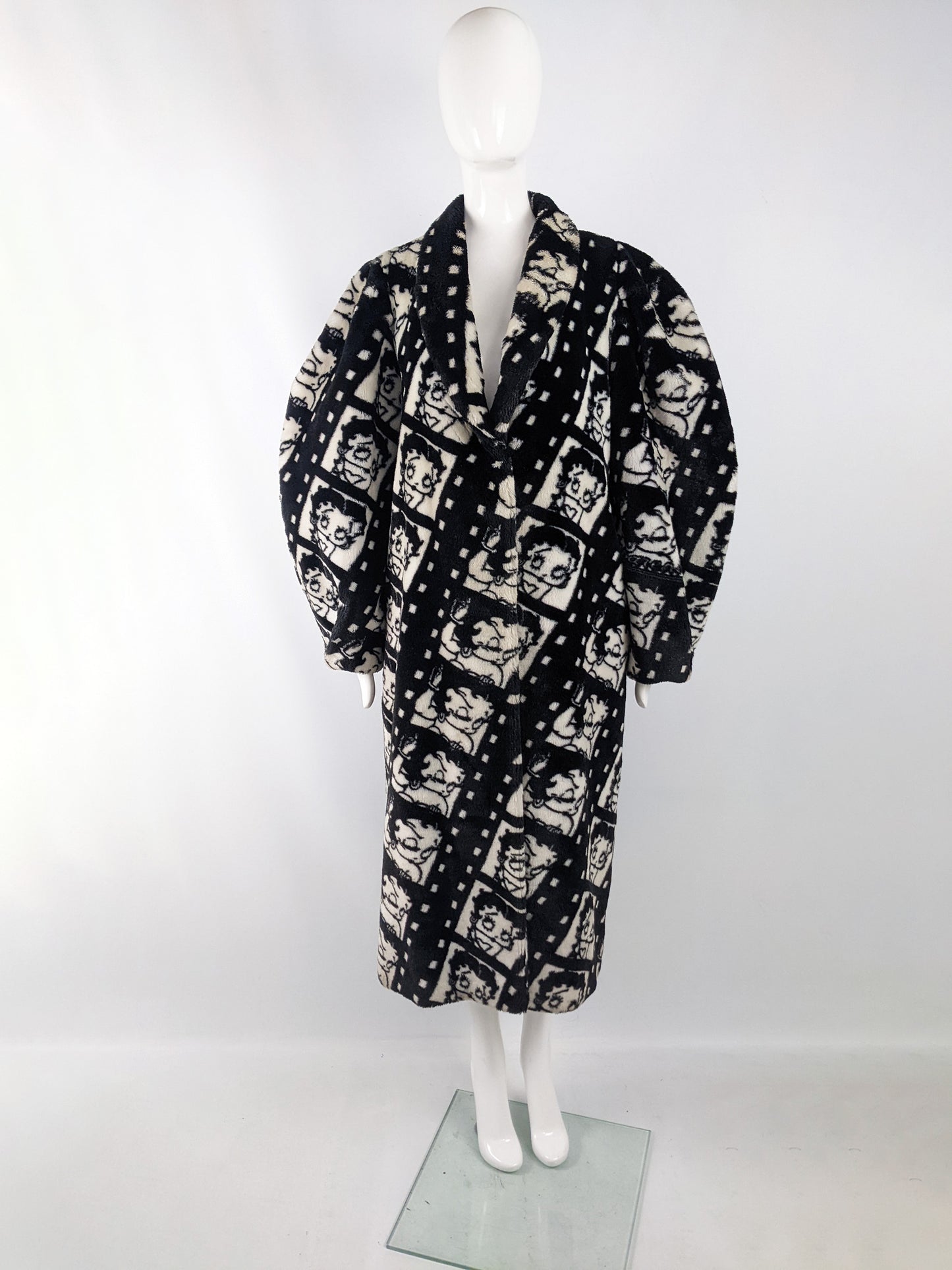 Apparence Vintage Black & White Movie Star Faux Fur Coat, 1980s