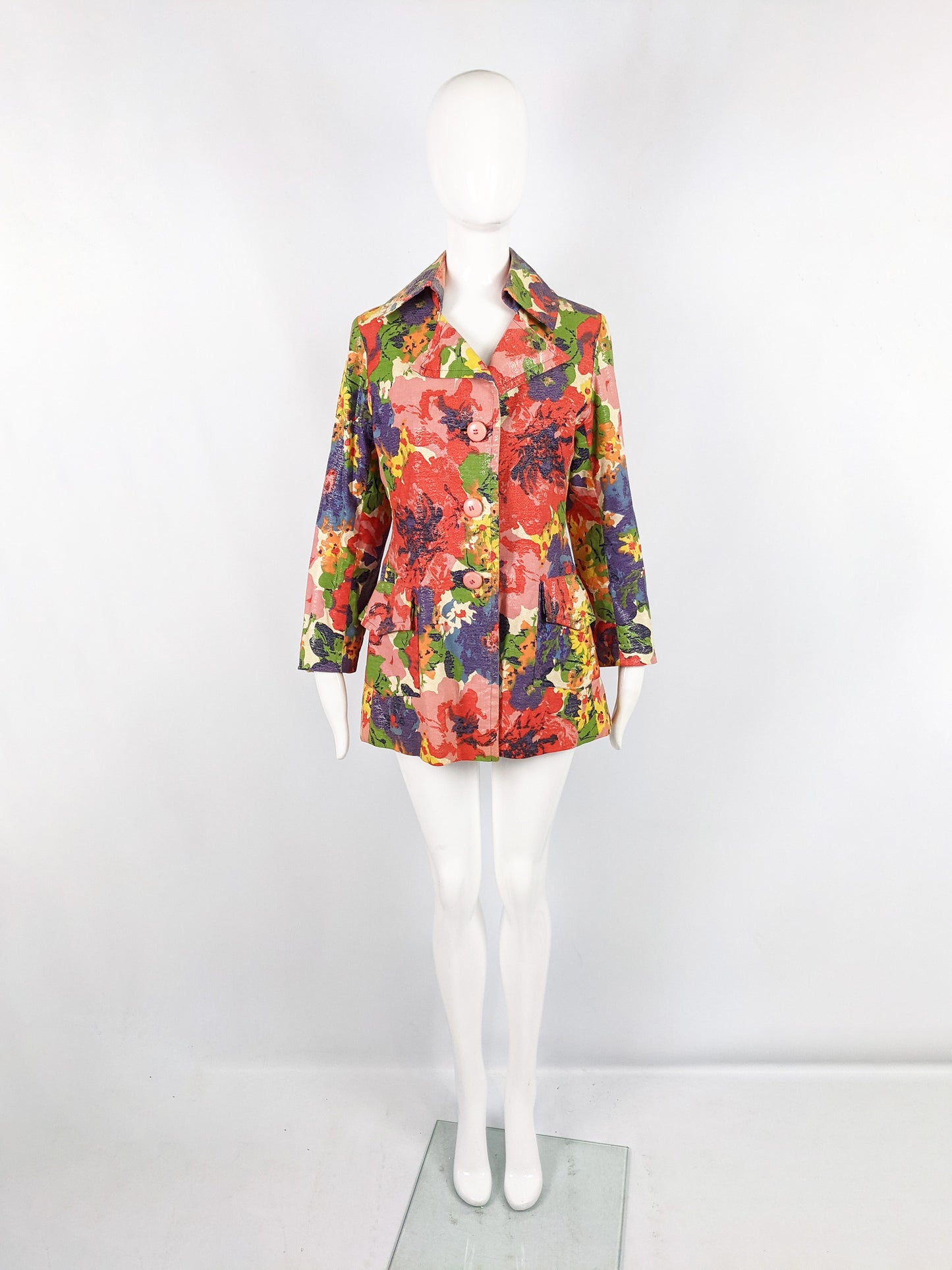 Marguerite Rubel Vintage Multicoloured Short Floral Mod Coat, 1960s