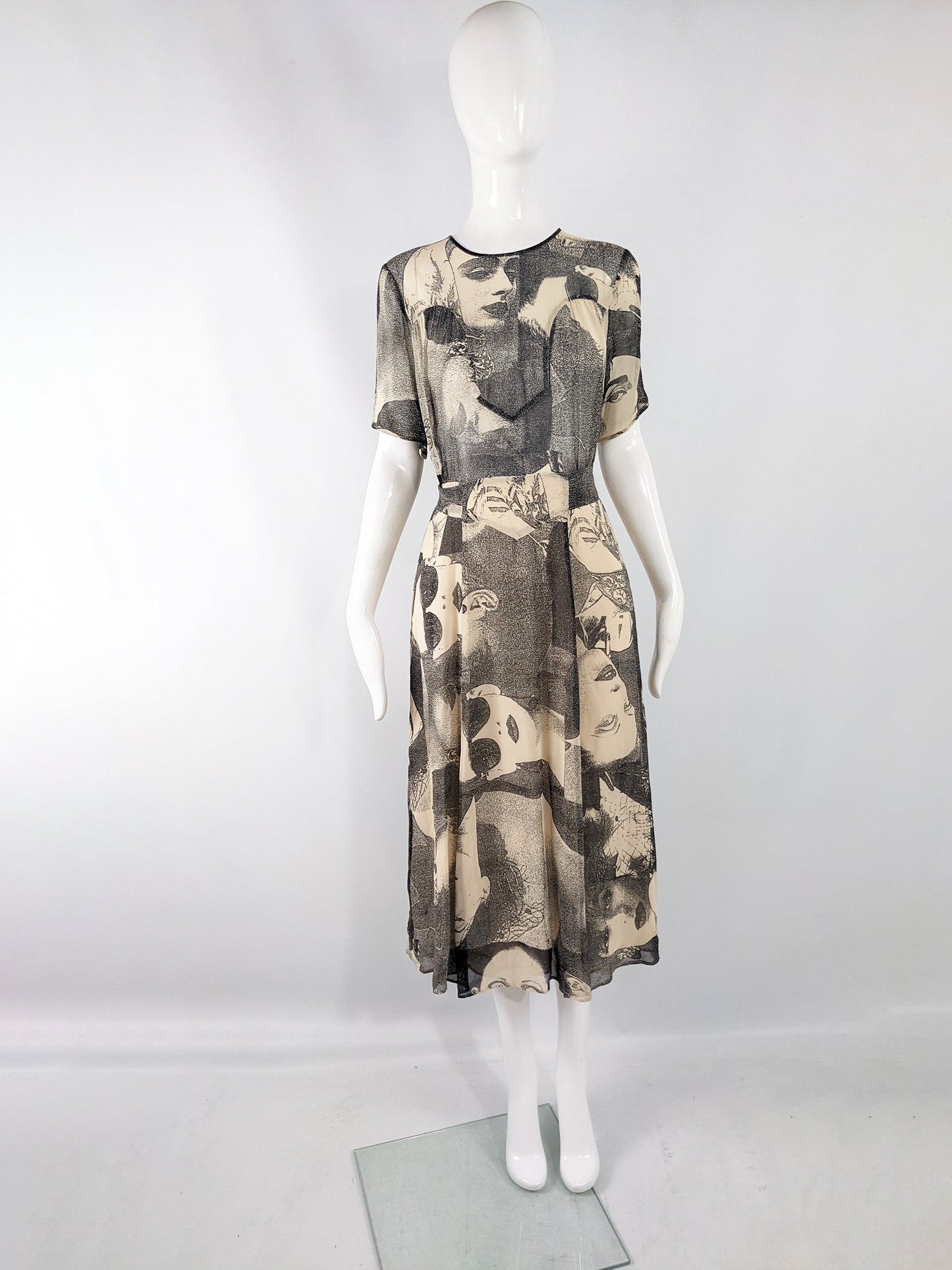 Moschino Vintage Sheer Aristocratic Print Short Sleeve Dress, 1990s