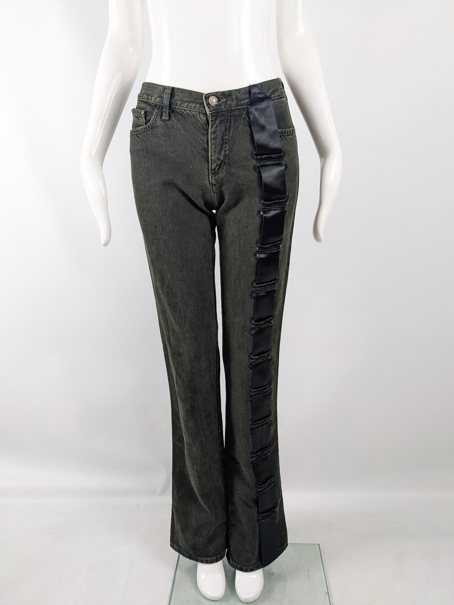 Voyage Passion Vintage Womens y2k Woven Ribbon Jeans, 2000s