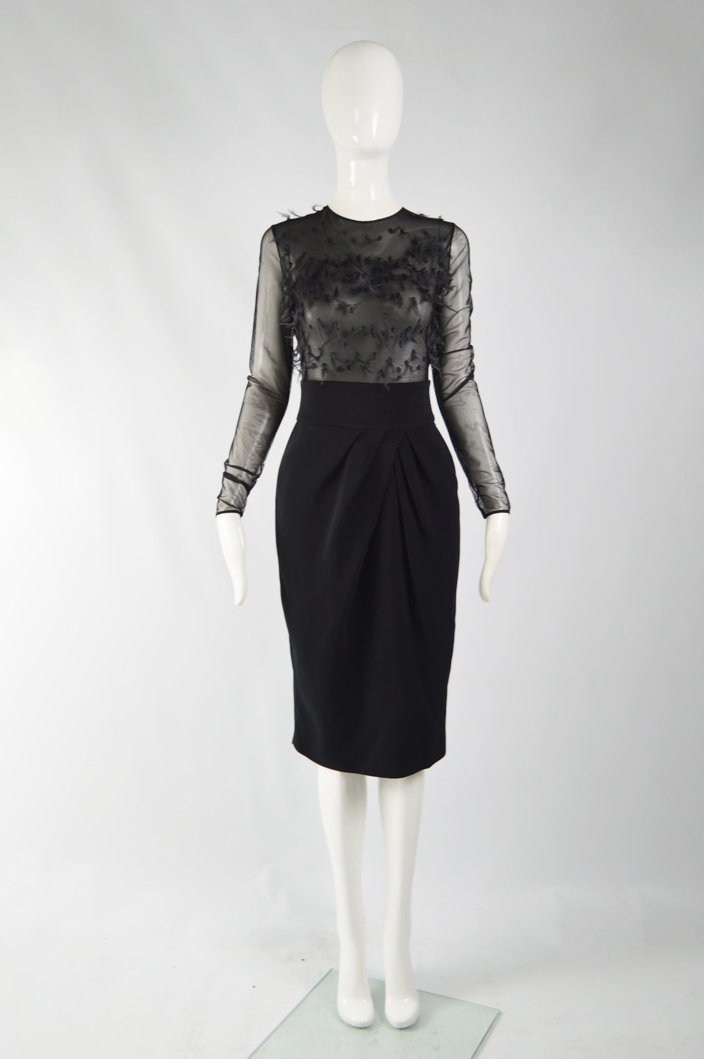 Vintage Womens Sheer Black Organza Dress, 1990s