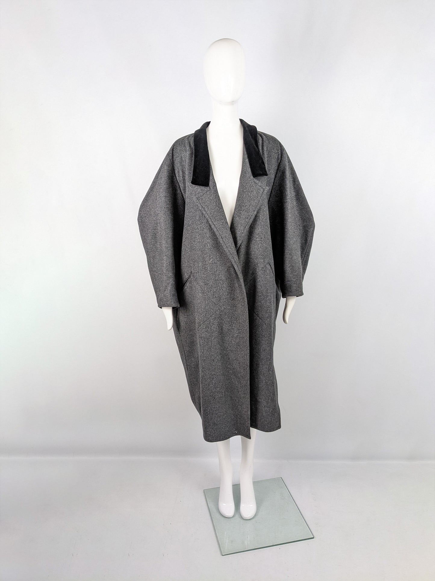 Vintage Grey Sculptural Wool Extreme Batwing Coat, 1980s