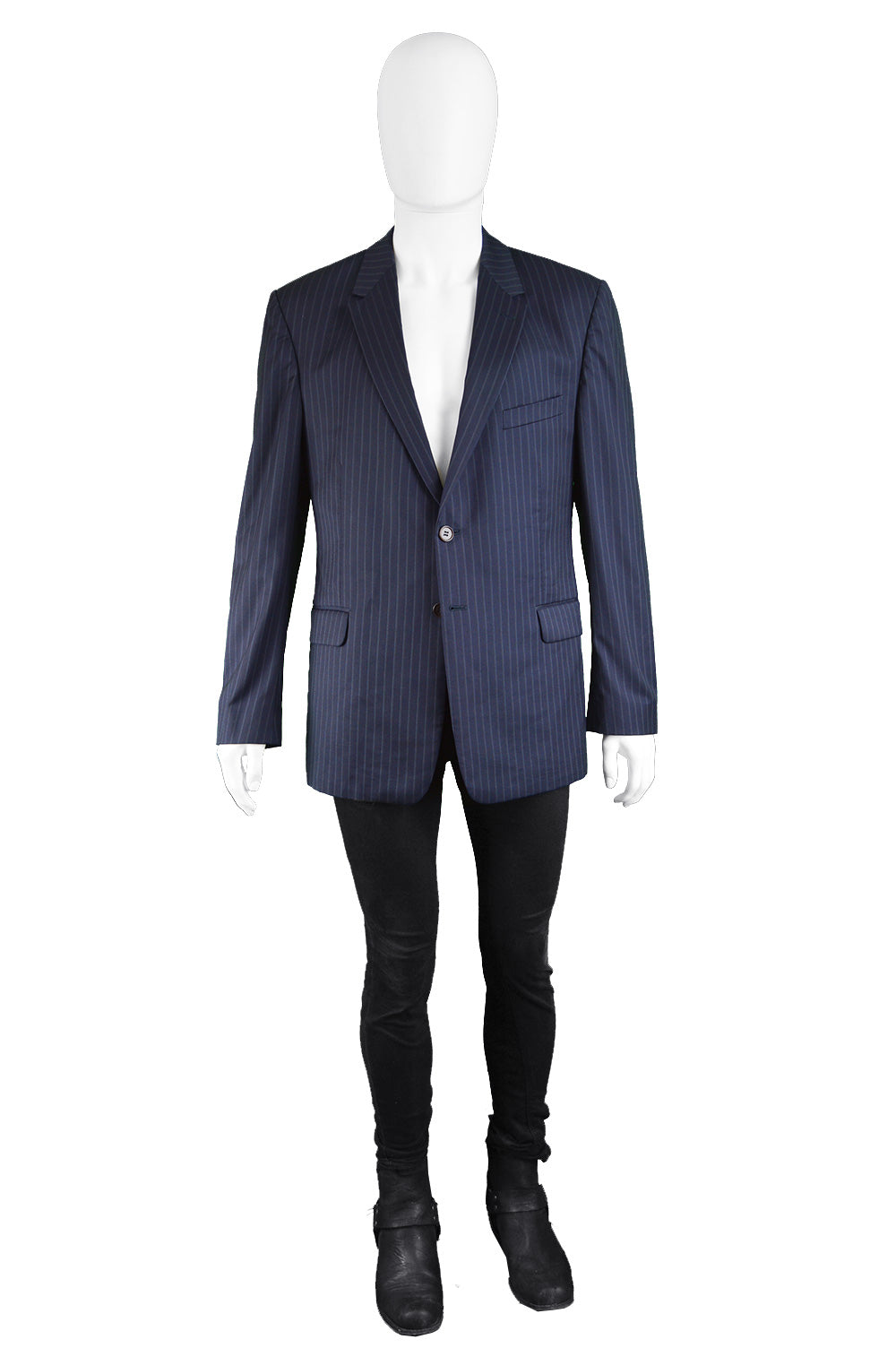 Navy Pinstripe Blazer Jacket, 2000s