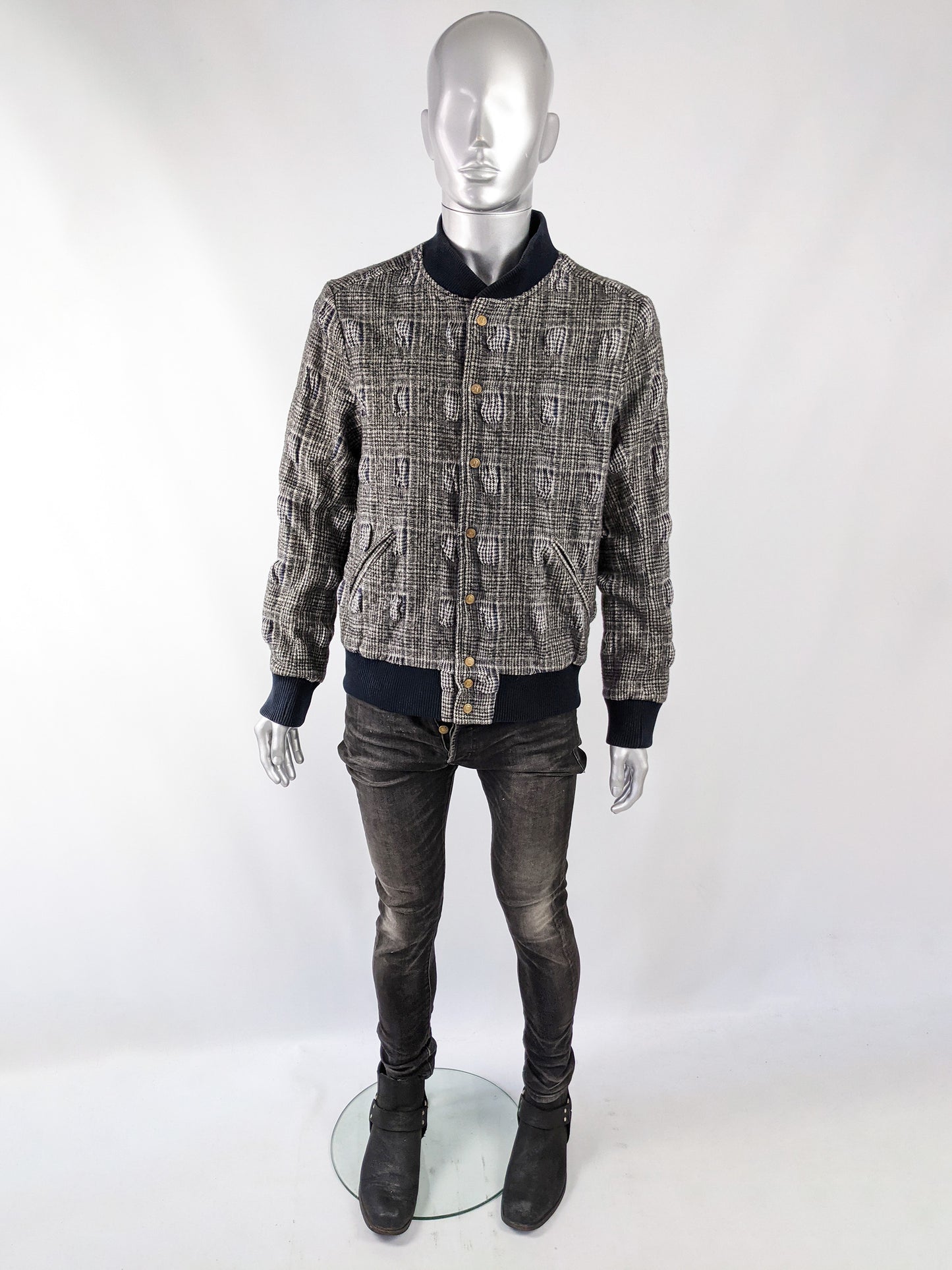 Galliano Vintage Mens Textured Tweed Bomber Jacket, 1990s
