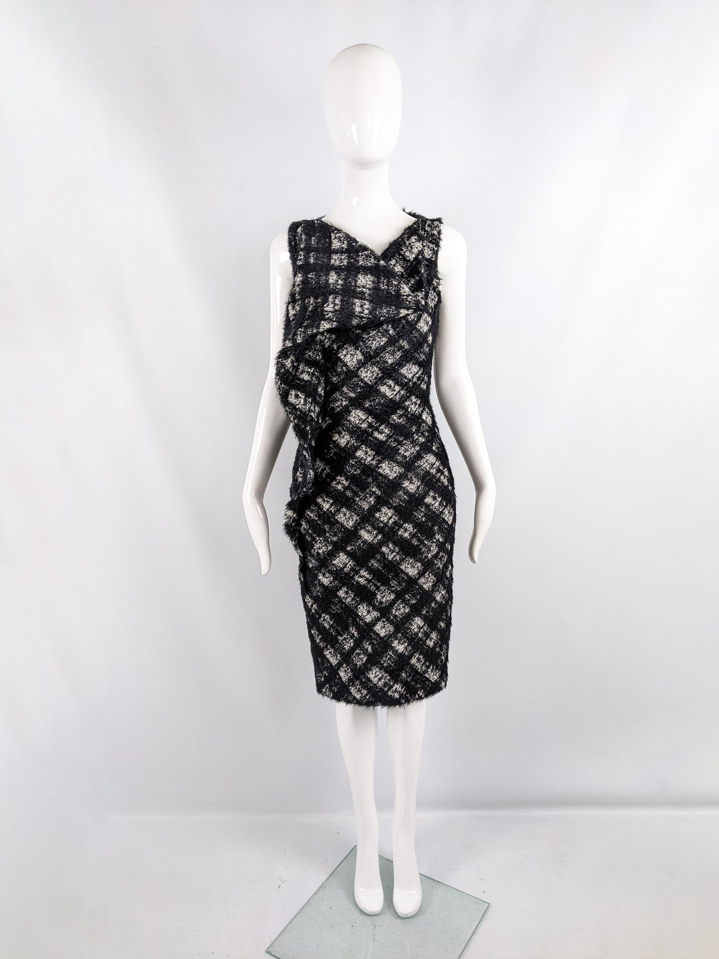 Plein Sud Vintage Black & White Checked Structural Party Dress, 1990s