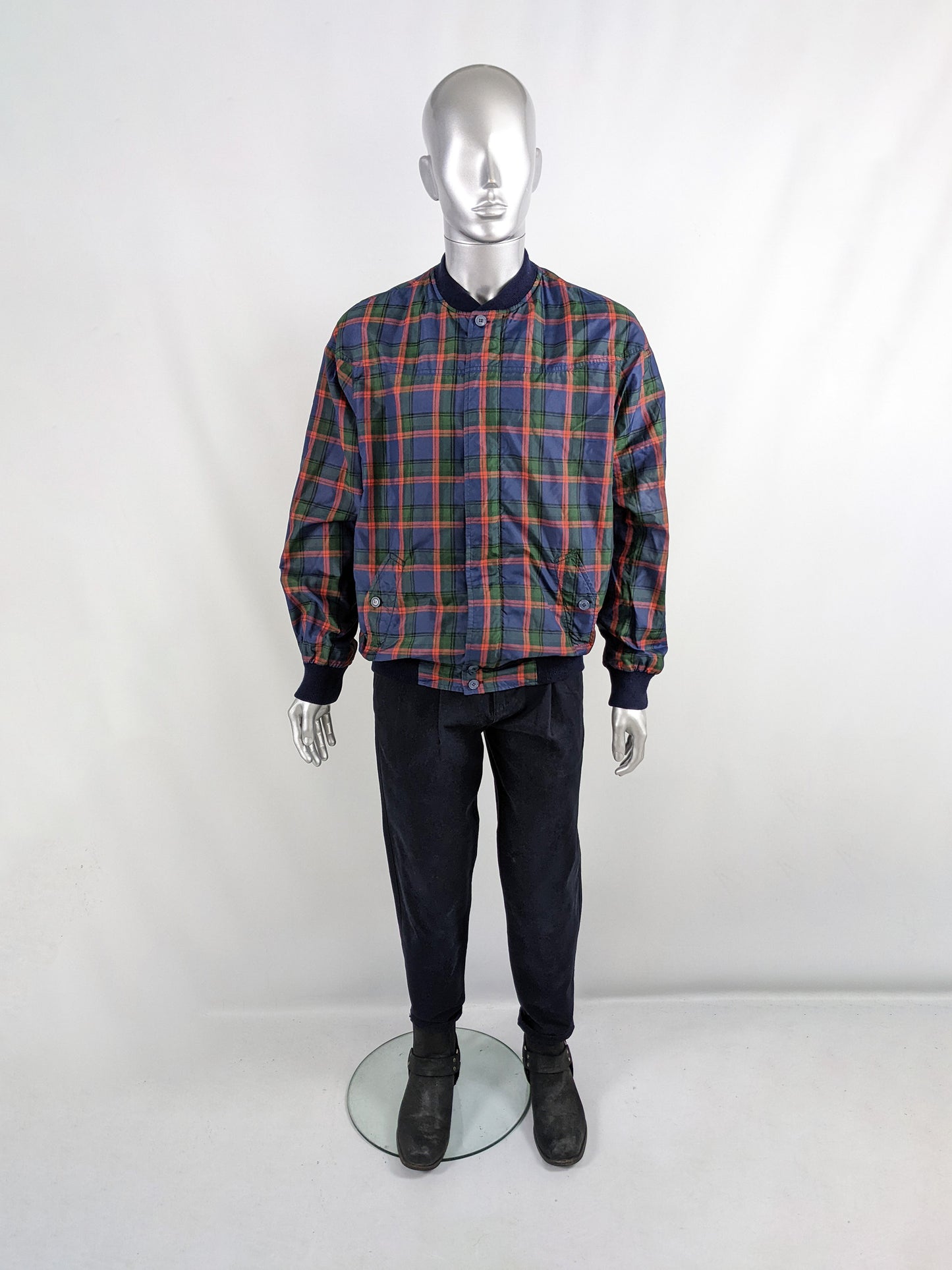 Cacharel Vintage Mens French Tartan Bomber Jacket, 1980s