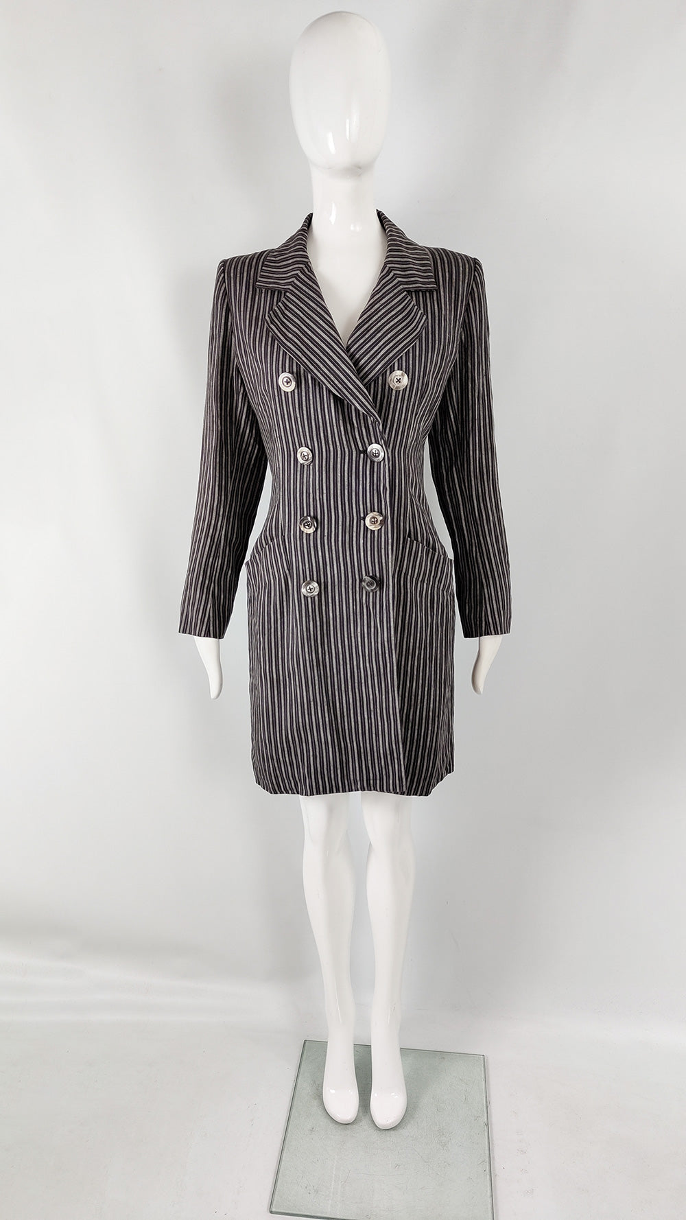 Yves Saint Laurent Vintage Womens Striped Black Linen Jacket, 1980s