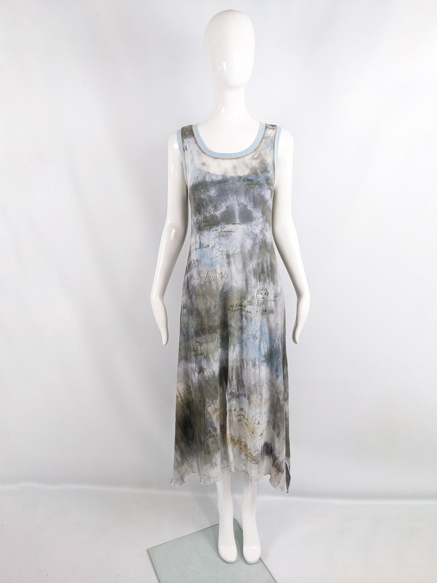 Cop Copine Vintage Mesh Two Piece Tie Dye Print Slip Dress, 1990s