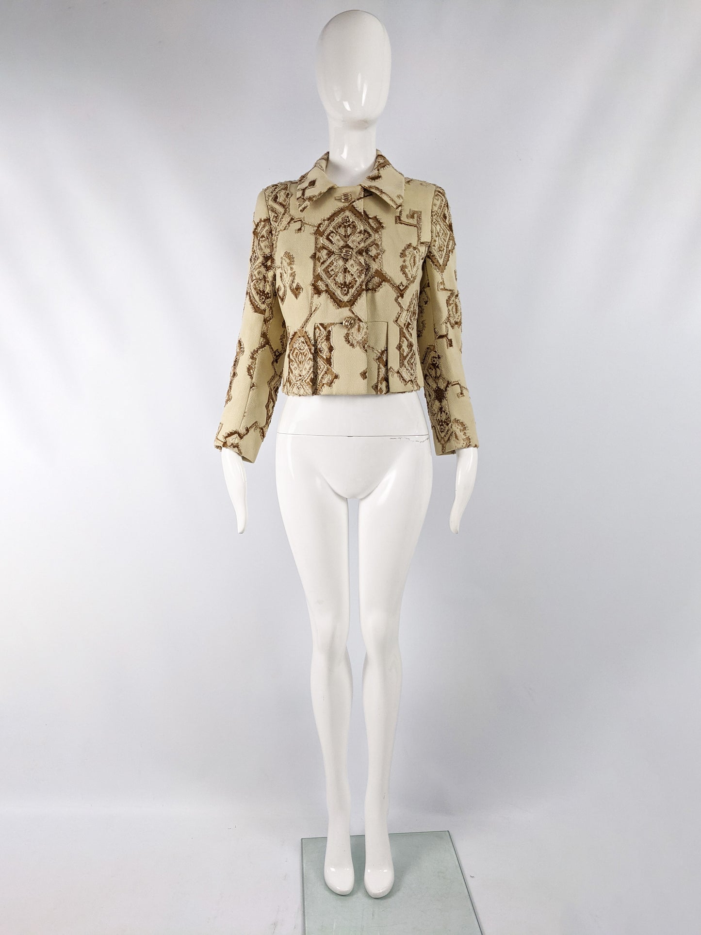 Carven Vintage Cream Wool Brocade Tapestry Jacket, 1960s