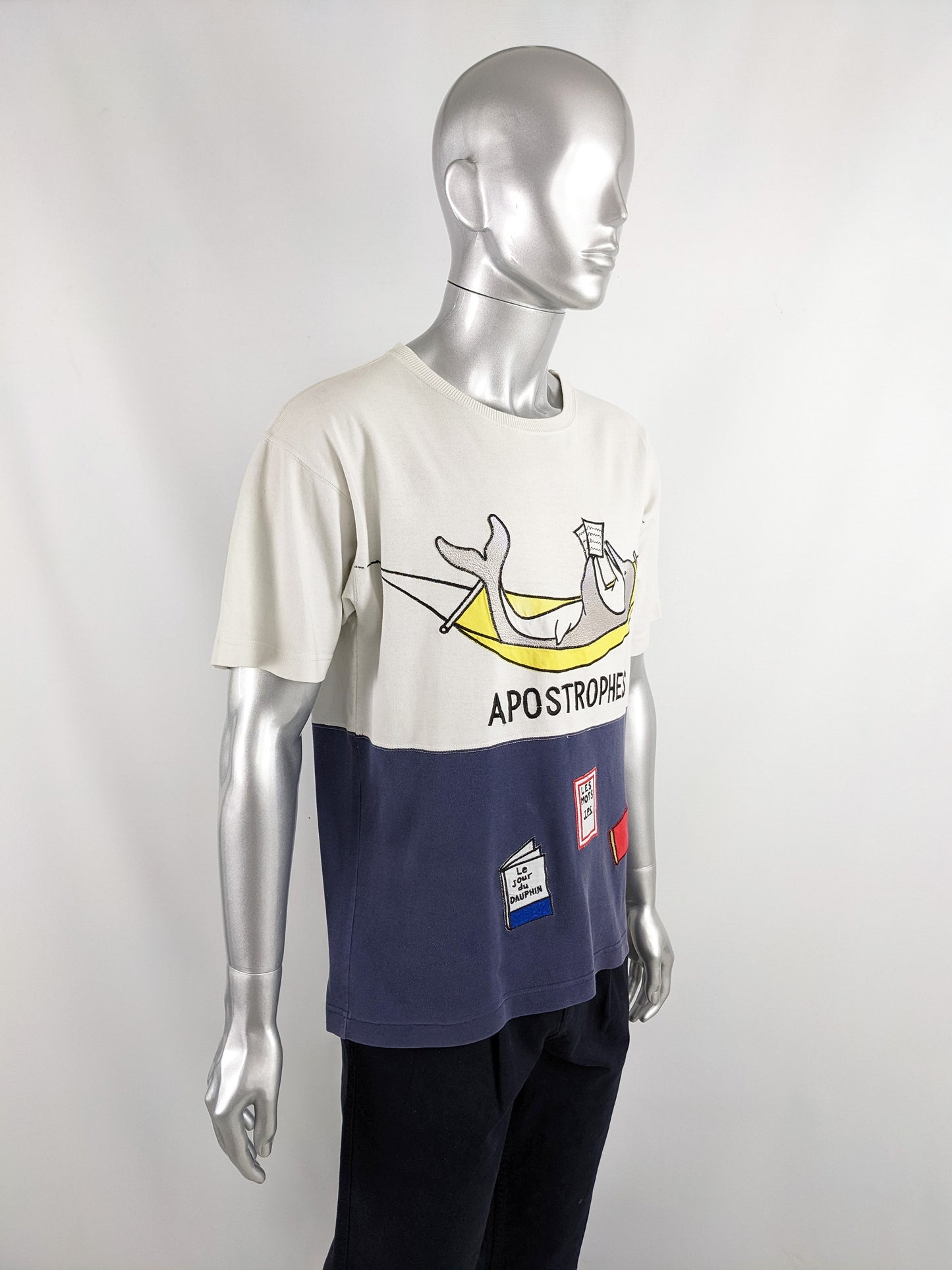 JC de Castelbajac Vintage Mens T Shirt with Literary Dolphin, 1980s