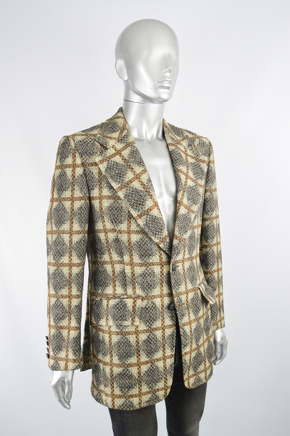 Vintage Mens Diamond & Windowpane Check Wool Sport Coat, 1970s
