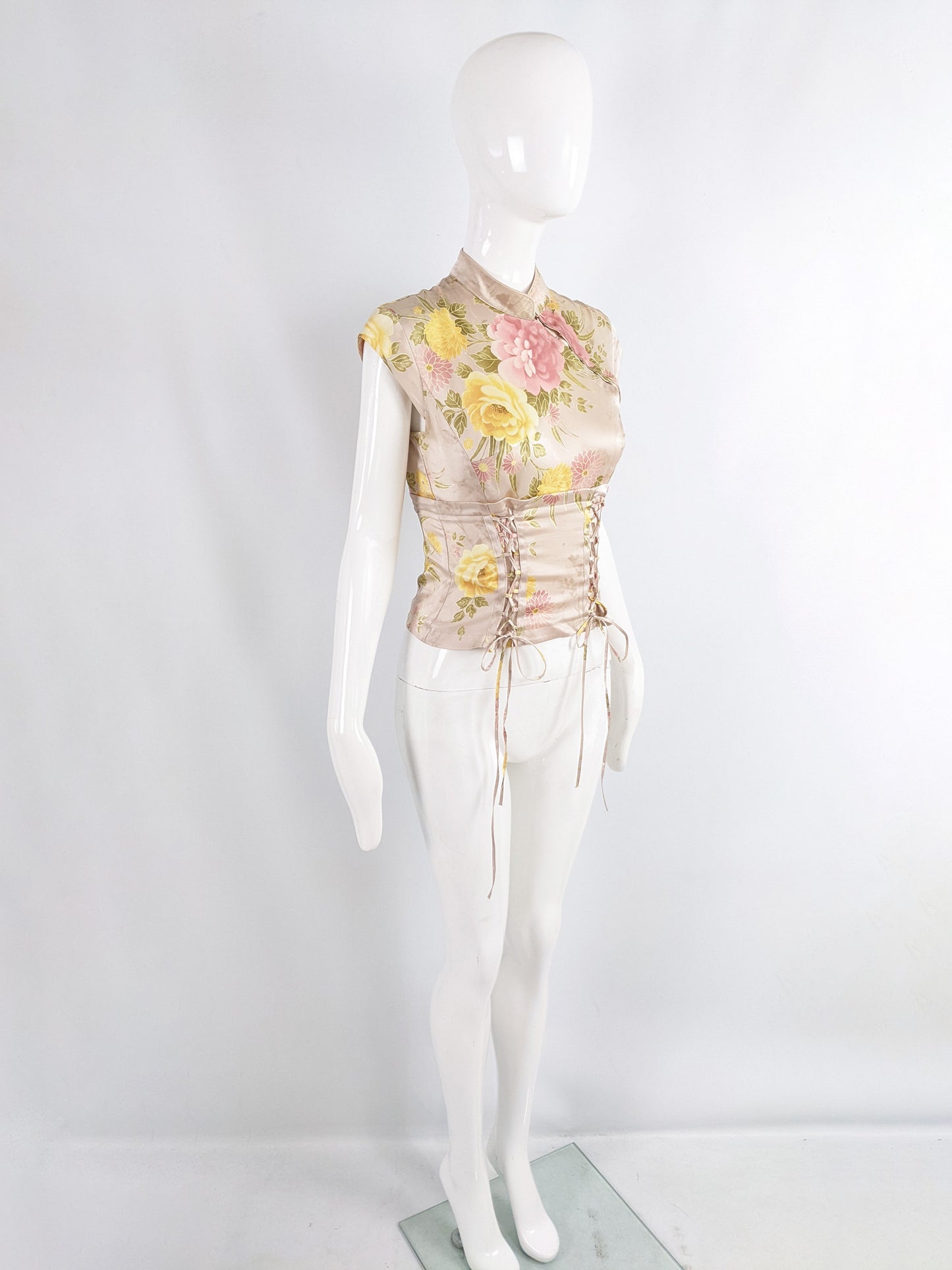 Karen Millen Vintage Y2K Pastel Pink Asian Style Silk Blouse, 2000s