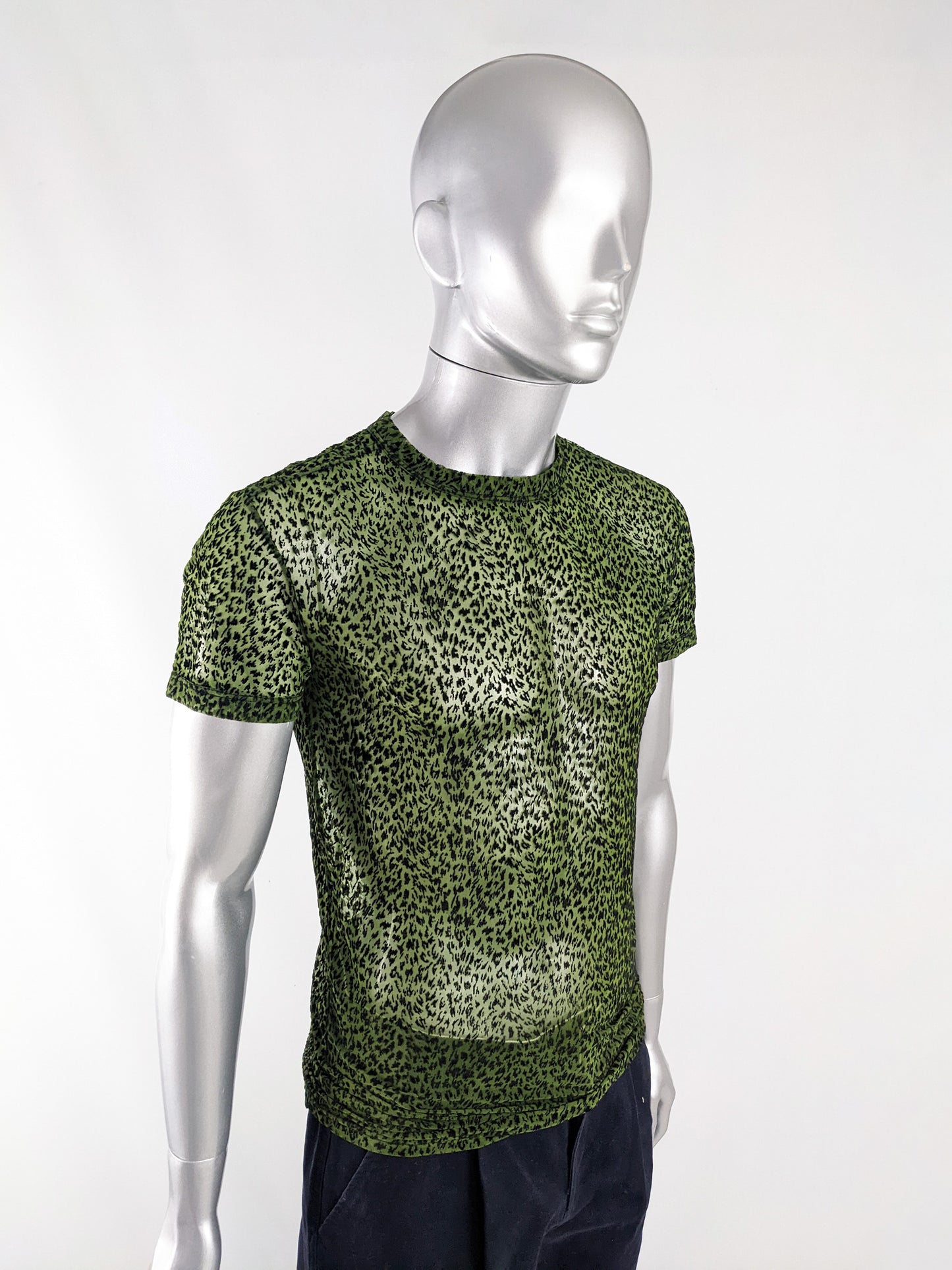 Gianni Versace Versus Vintage Mens Green Sheer Mesh Shirt, 1990s