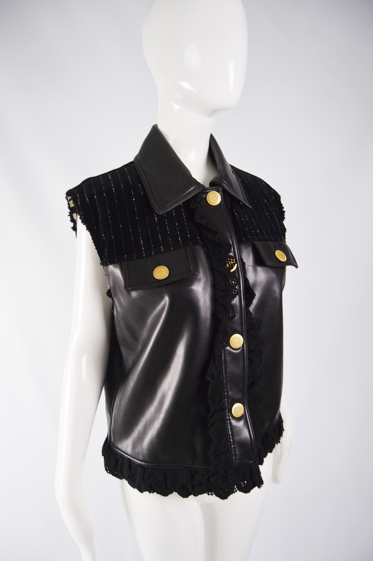Womens Vintage Velvet & Faux Leather Jacket, 1980s