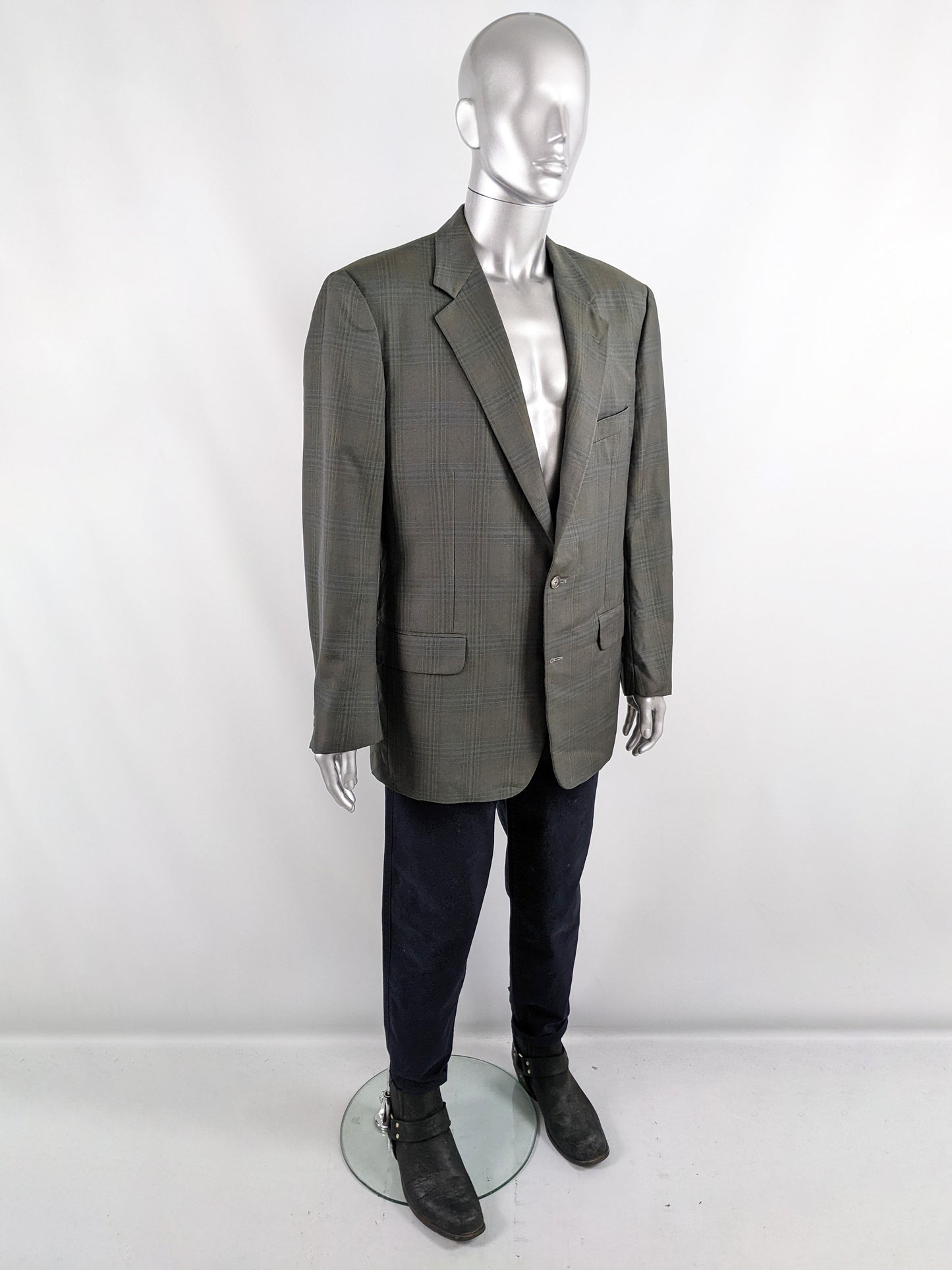 Corneliani Vintage Mens Green Checked Blazer, 1980s
