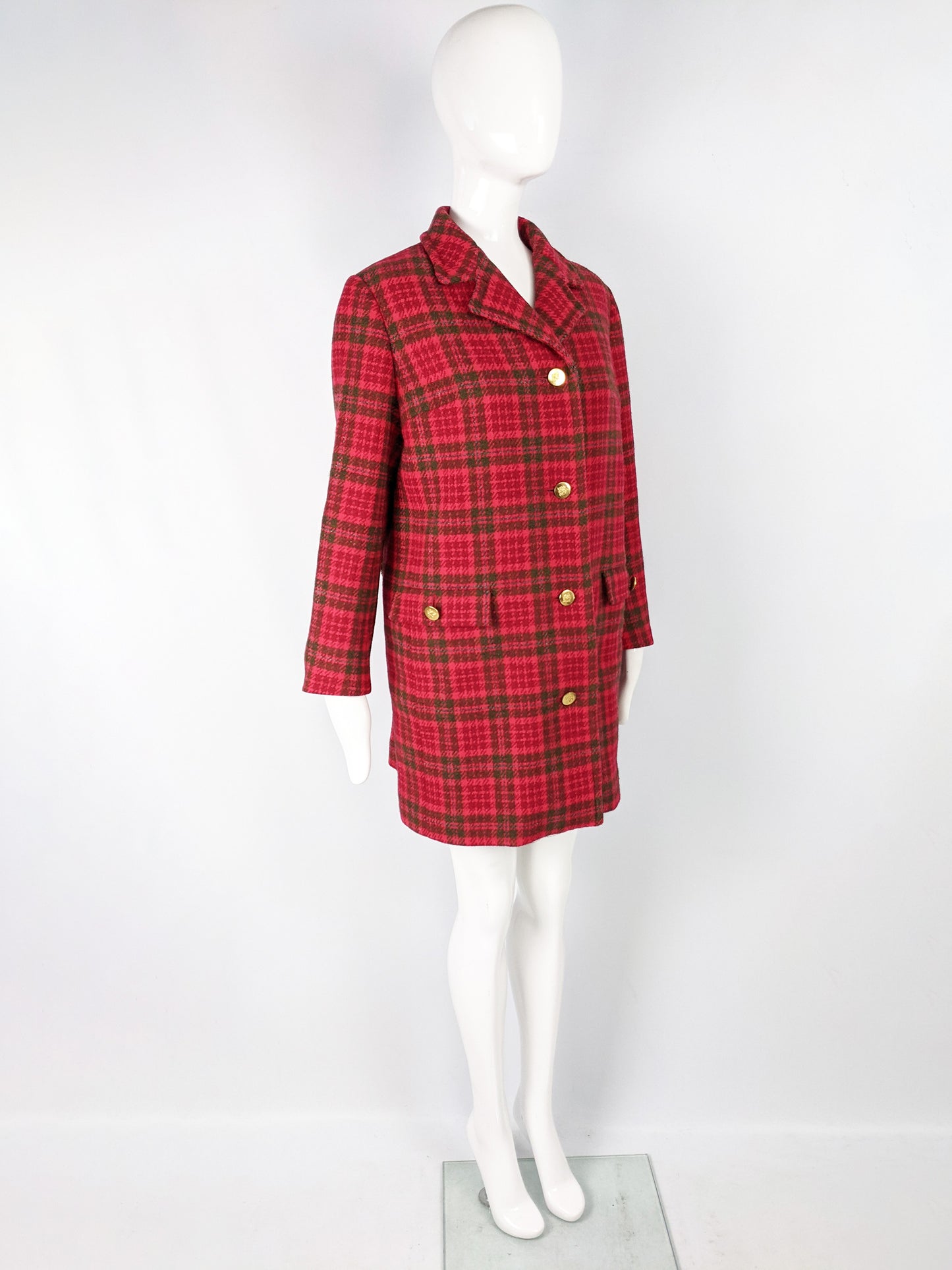 Aquascutum Womens Vintage Red Tweed Coat, 1980s