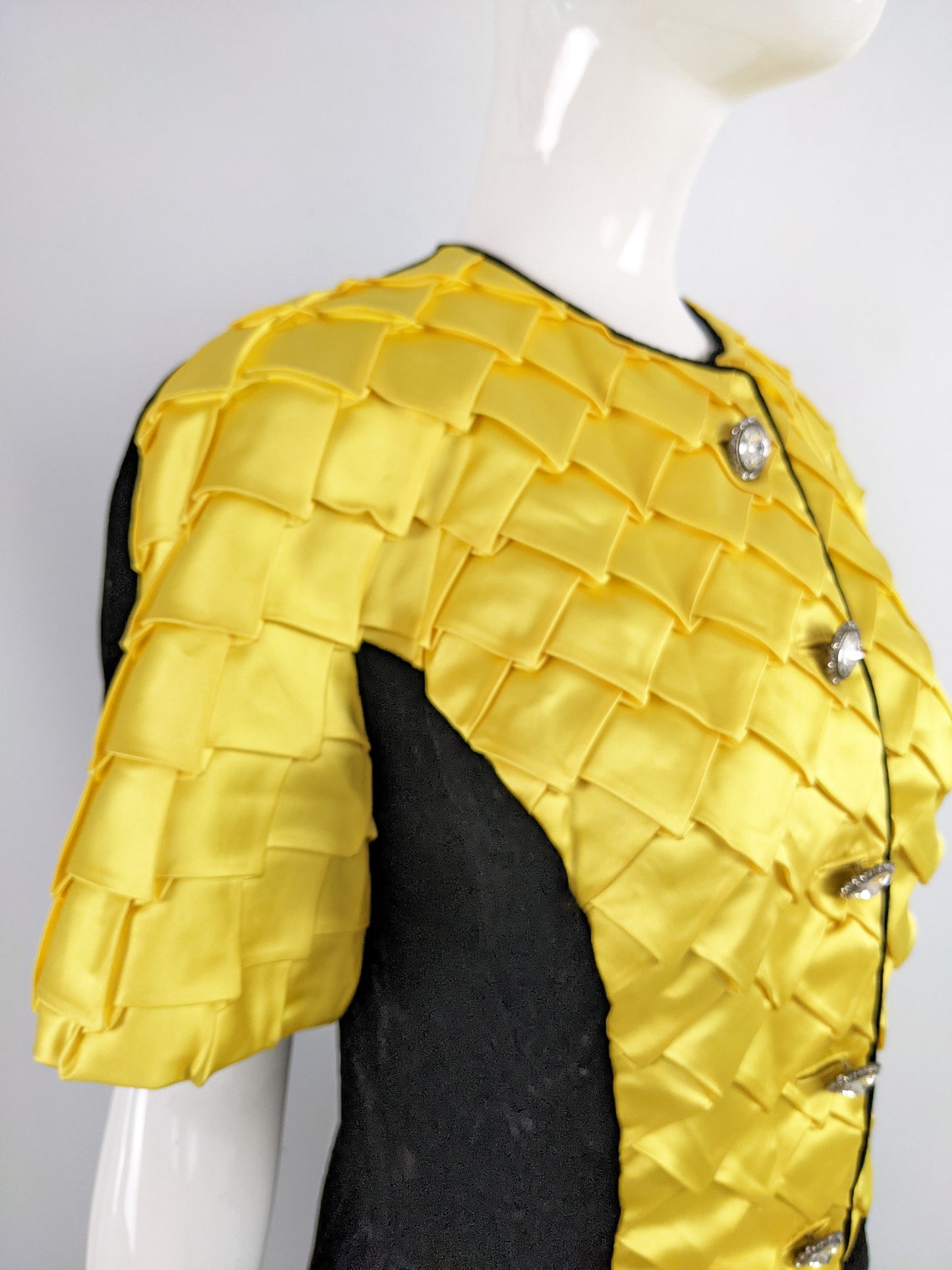 Murray Arbeid Vintage Black Velvet & Yellow Satin Cocktail Dress, 1980s