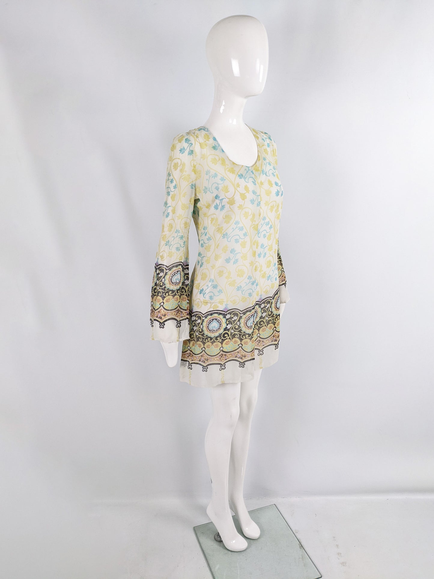 London Mob of Carnaby Street Vintage Sheer Boho Mini Dress, 1960s