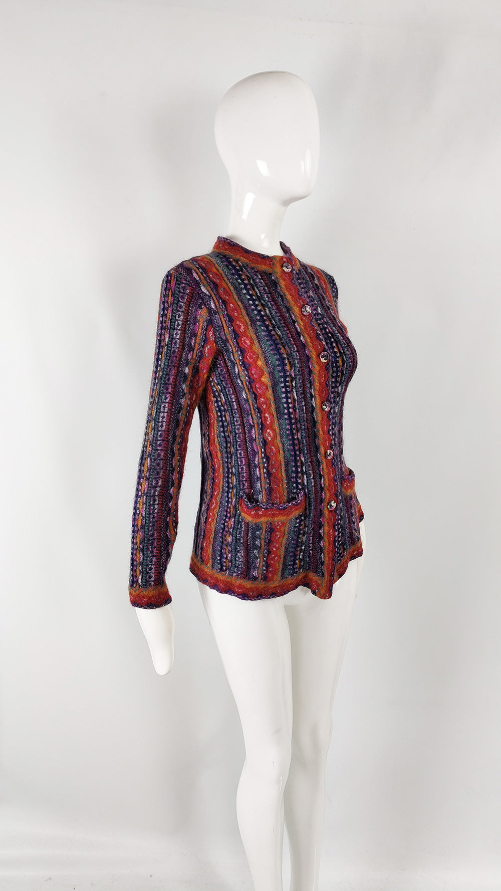 Missoni Vintage Abstract Textured Knit Womens Cardigan, 1990s