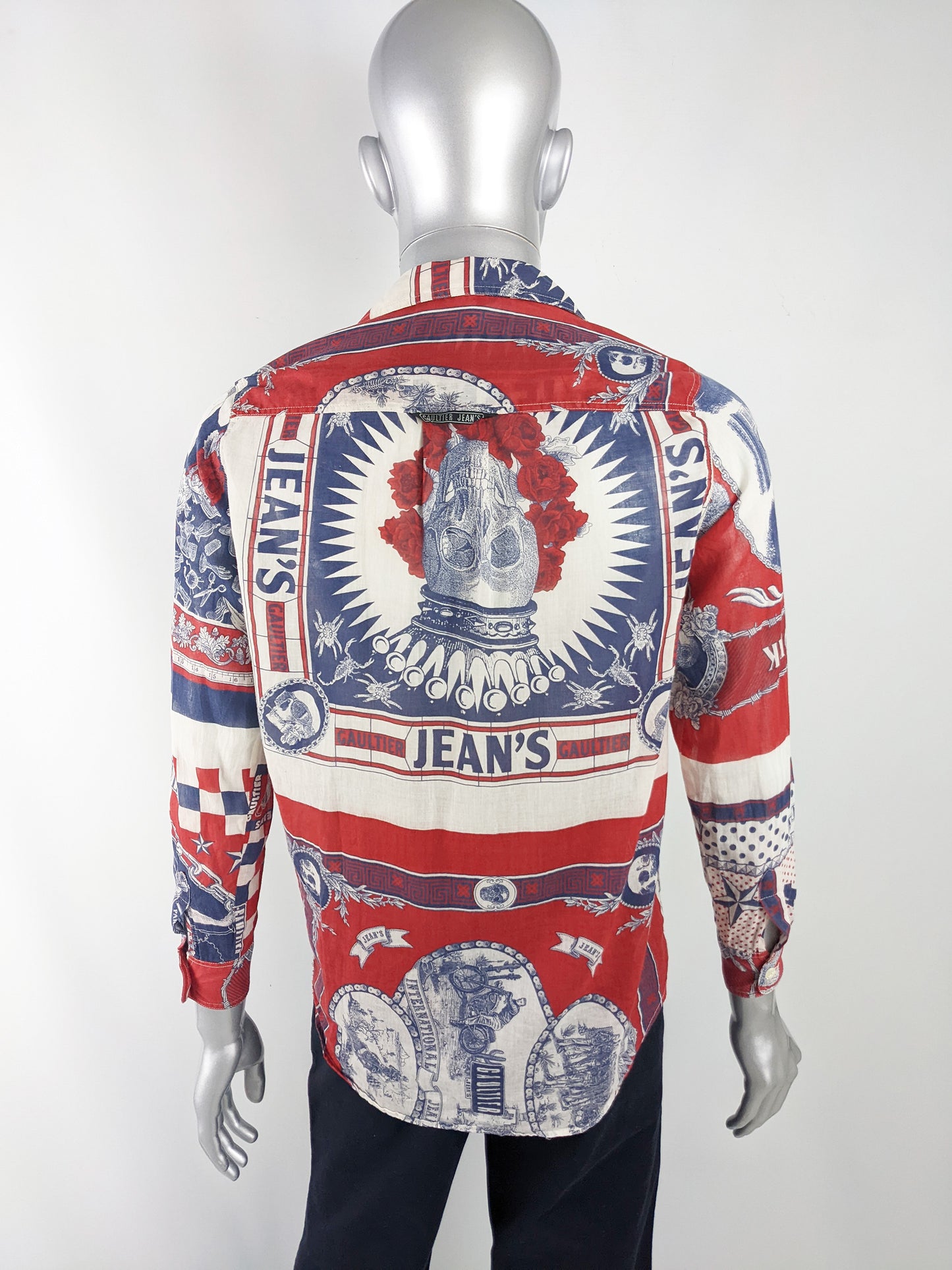 Jean Paul Gaultier Vintage Mens Blue & Red Cotton Shirt, 1990s