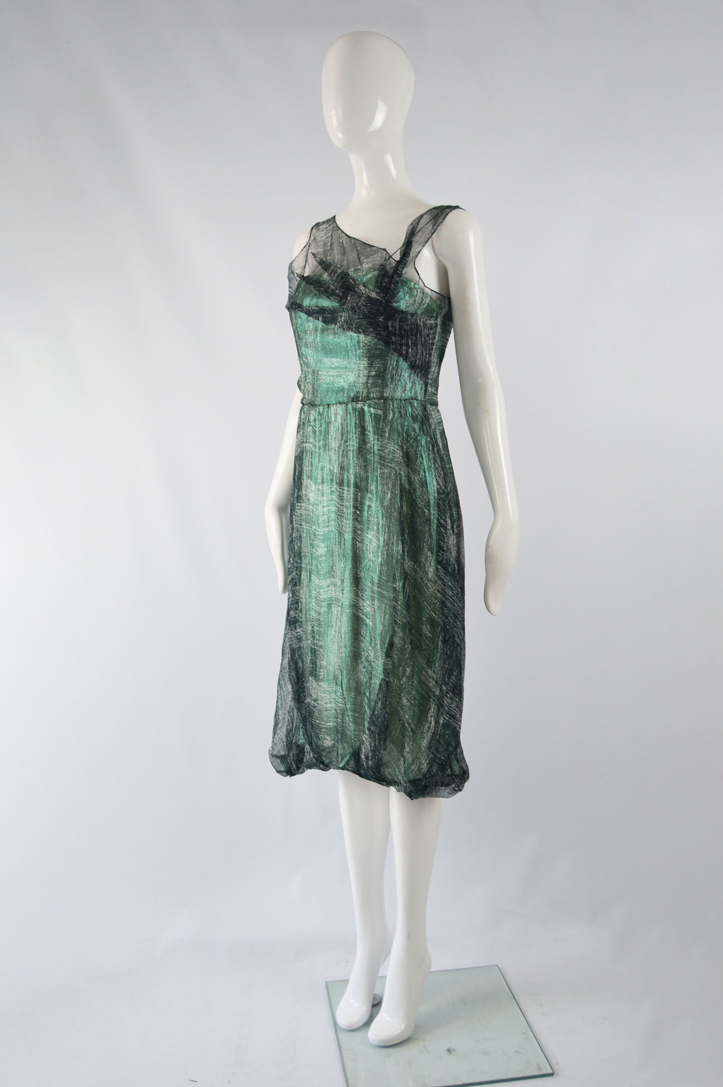 Vintage Metallic Green Bubble Hem Evening Dress, A/W 2004
