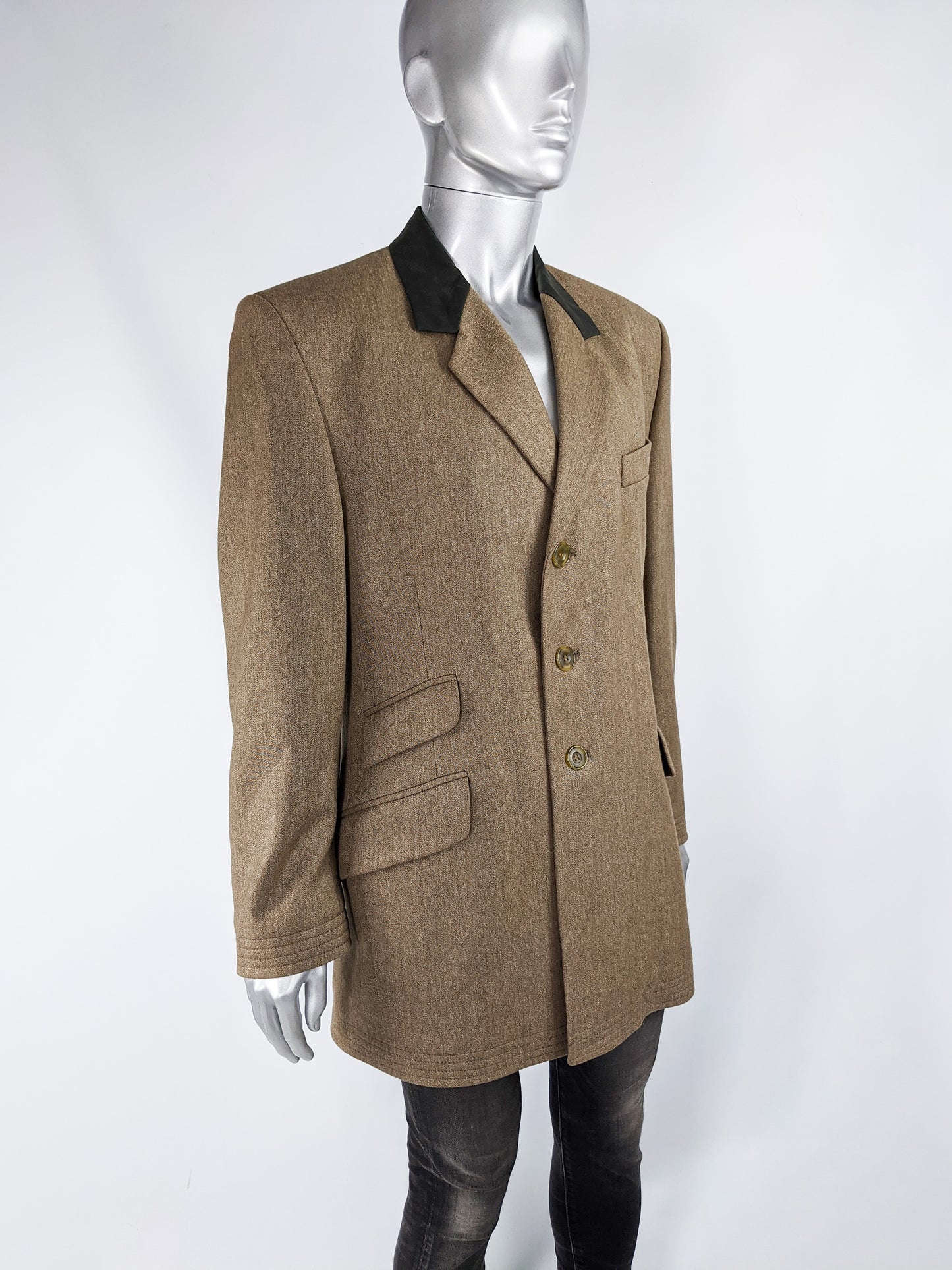 Vintage Mens Waxed Cotton Wool Tweed Coat, 1990s