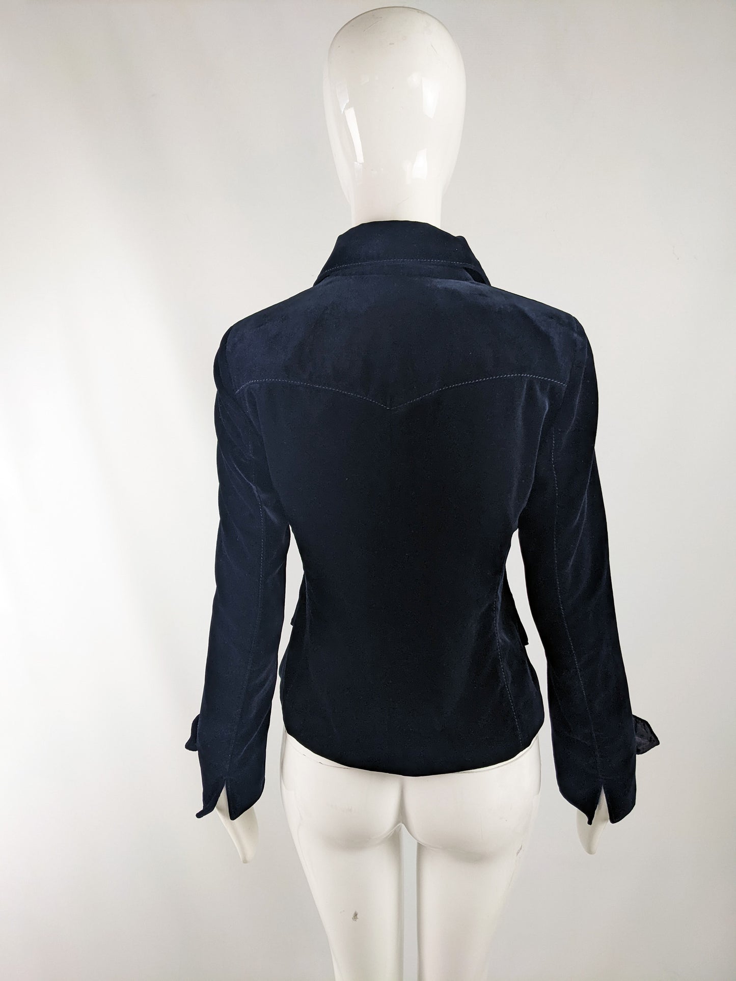 Akris Vintage Womens Dark Blue Velvet Zip Front Jacket, 1990s