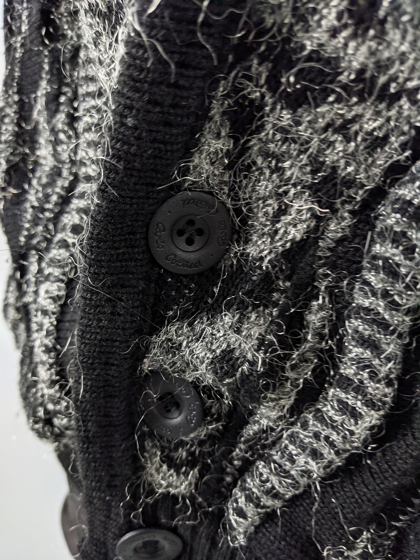 Mens Vintage Black & Silver Textured Fuzzy Knit Jacket, 1980s