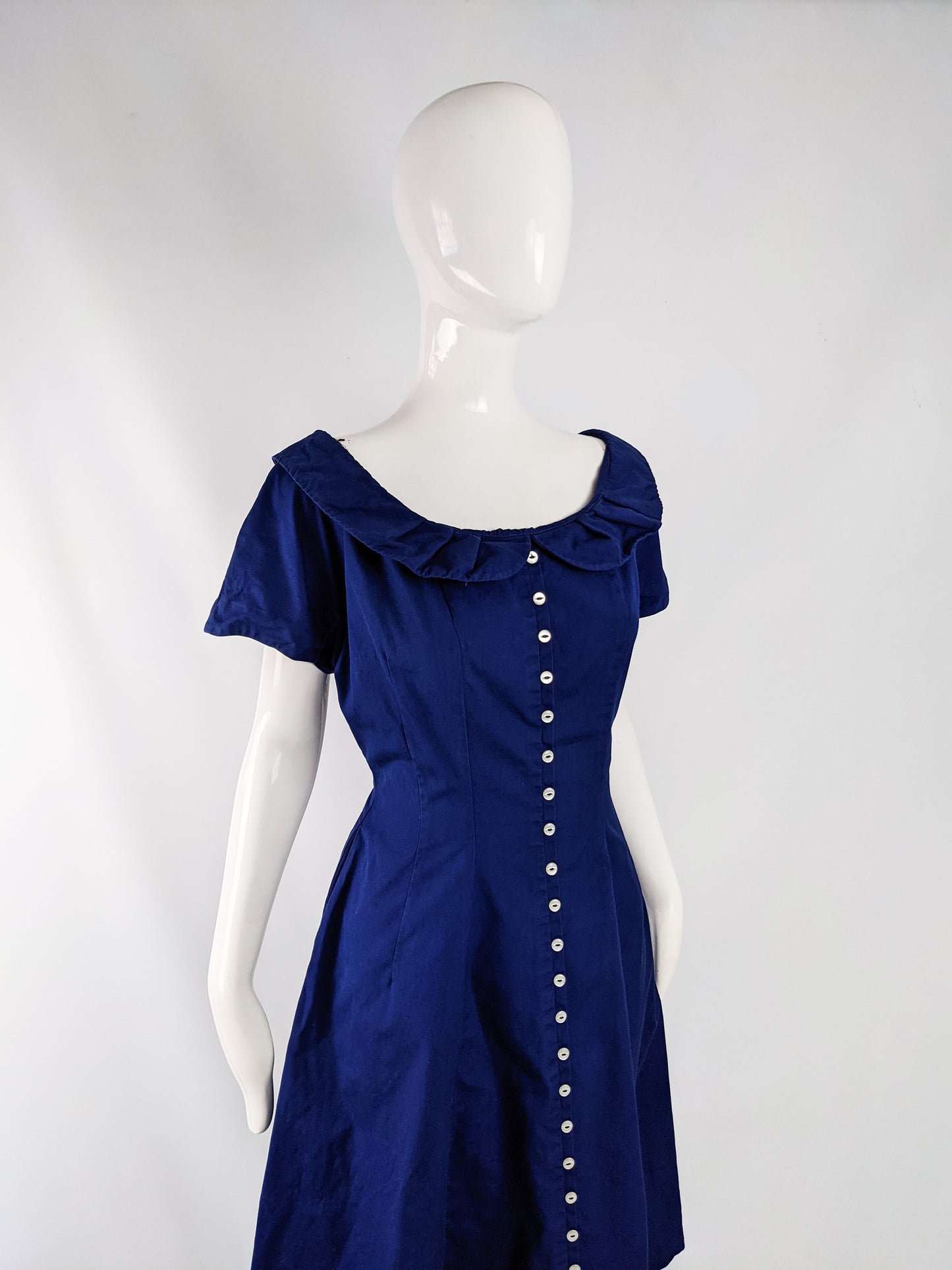 Vintage Dark Blue Short Sleeve Fit & Flare Dress, 1950s