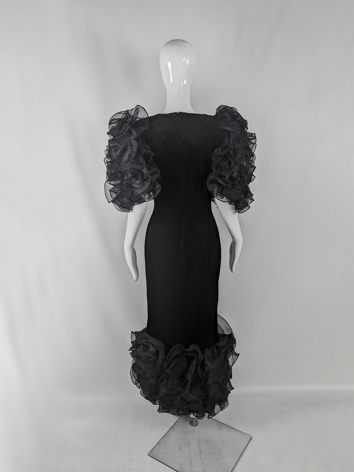 Scarvin Vintage Flamboyant Ruffled Organza & Velour Evening Dress, 1980s