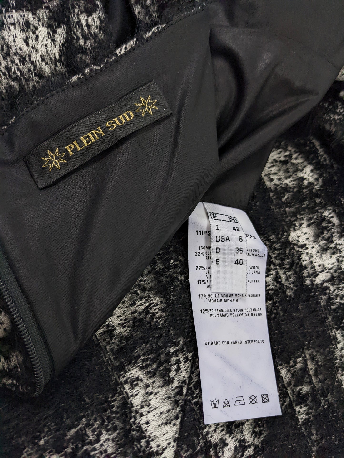 Plein Sud Vintage Black & White Checked Structural Party Dress, 1990s