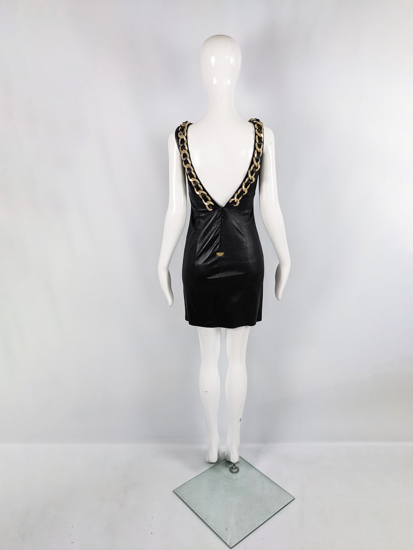 Preowned Leather Interlaced Chain Mini Dress