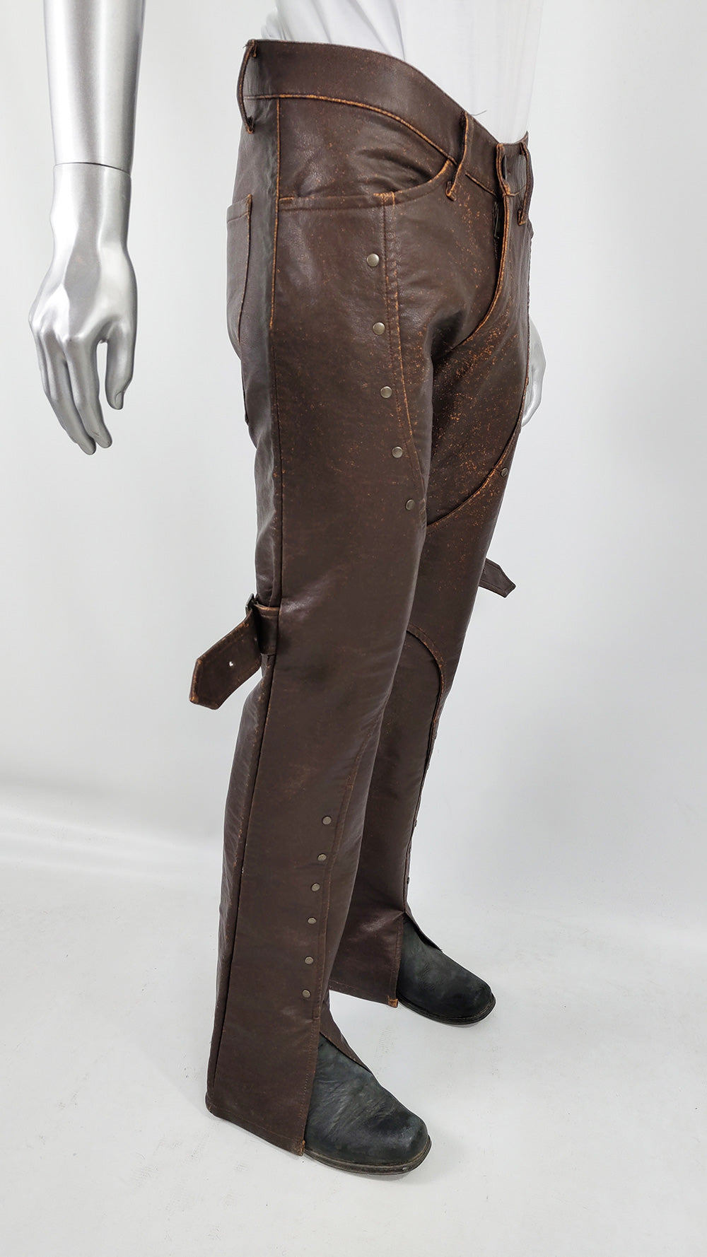 Andrew Mackenzie Vintage Mens Studded Faux Leather Trousers