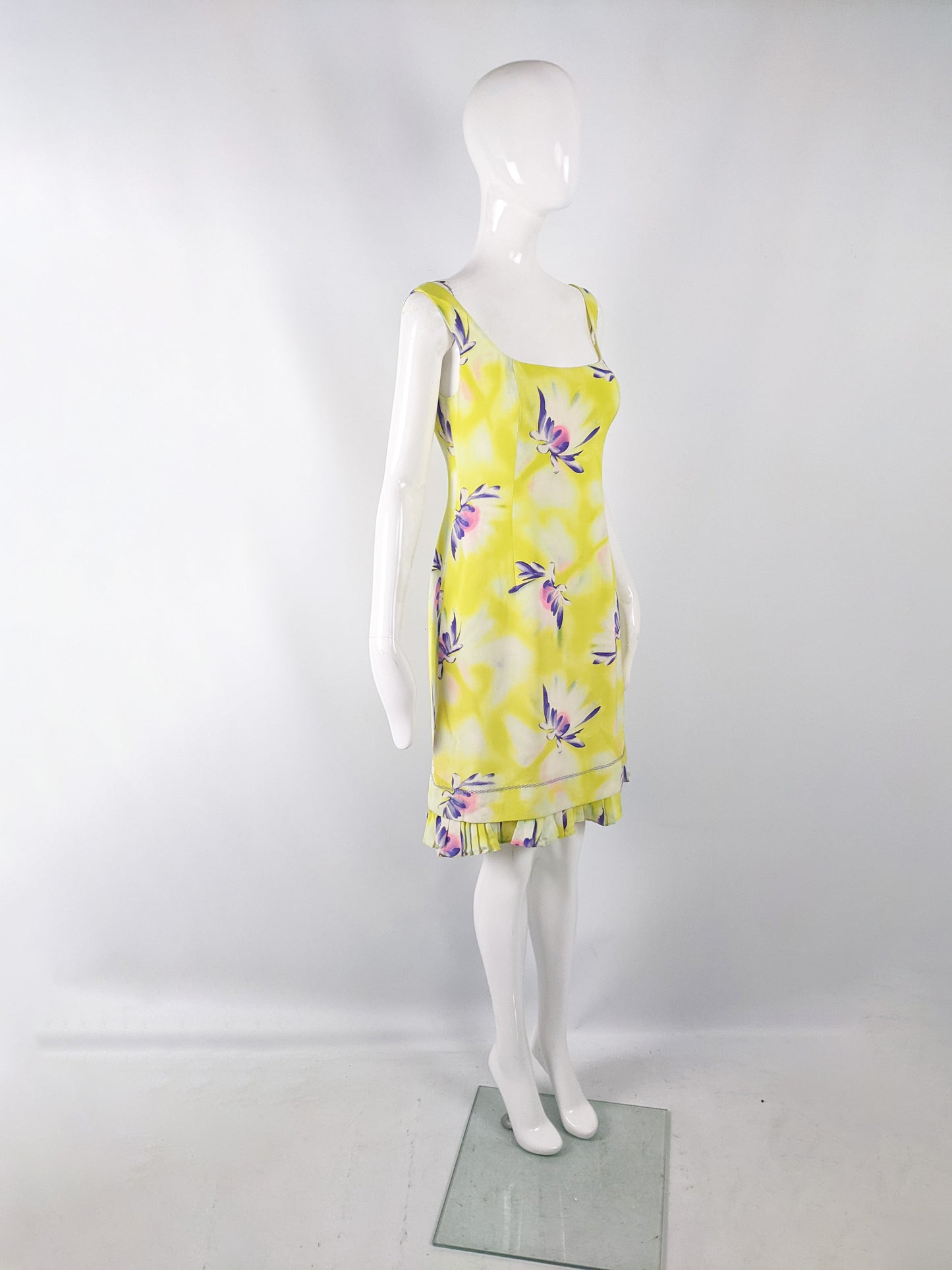 Gianni Versace Vintage Yellow Silk Floral Dress, 1990s