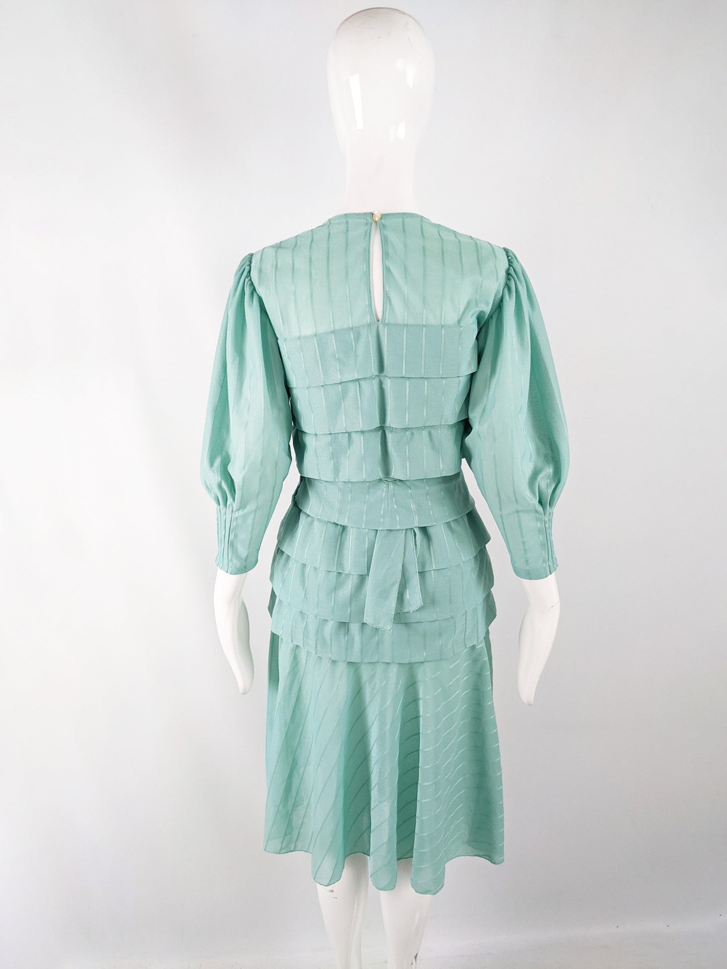 Vintage Mint Tiered Puff Sleeve Dress, 1970s