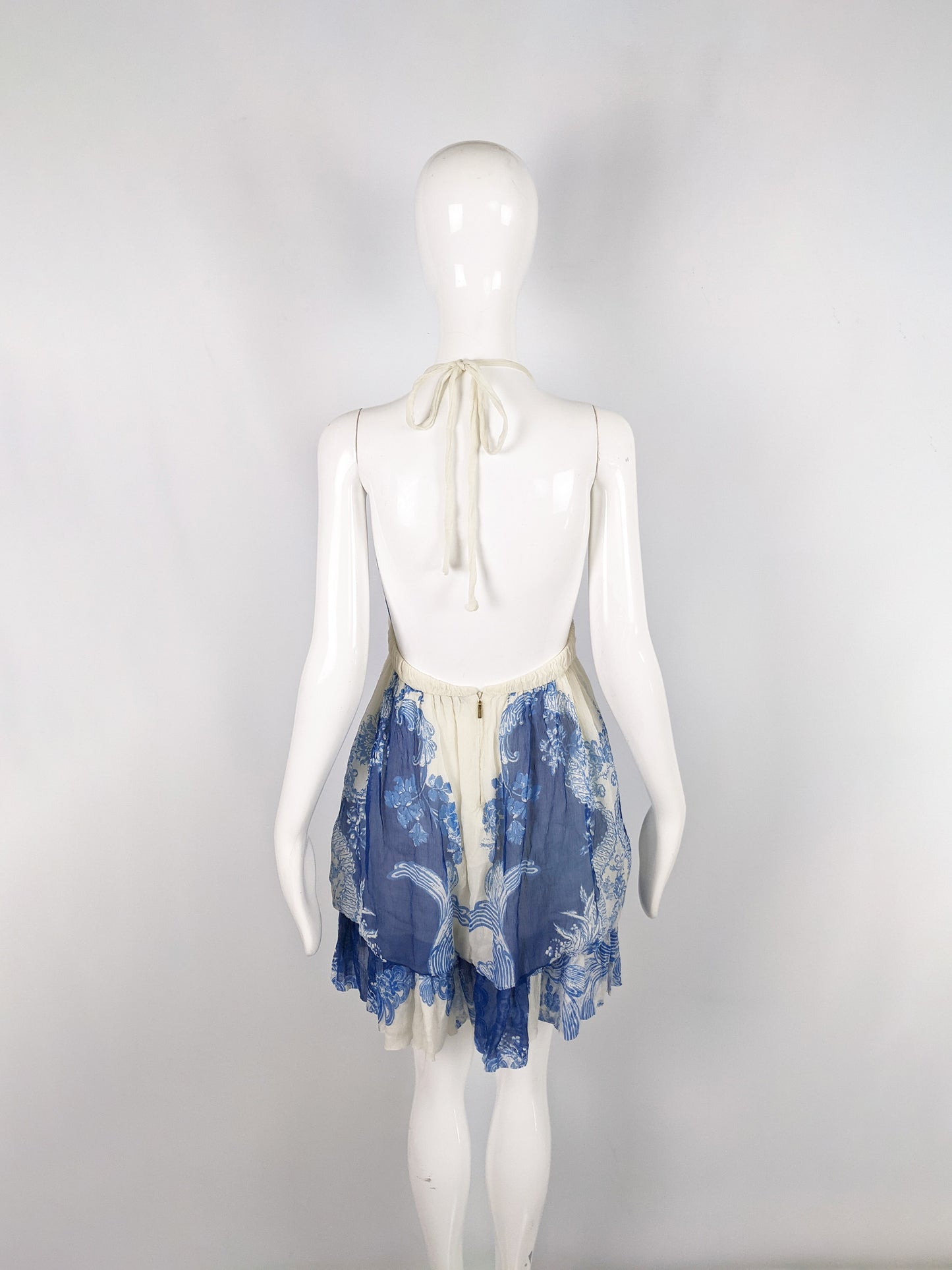 Preowned Cream & Blue Silk Chiffon Puffball Dress, Spring 2007