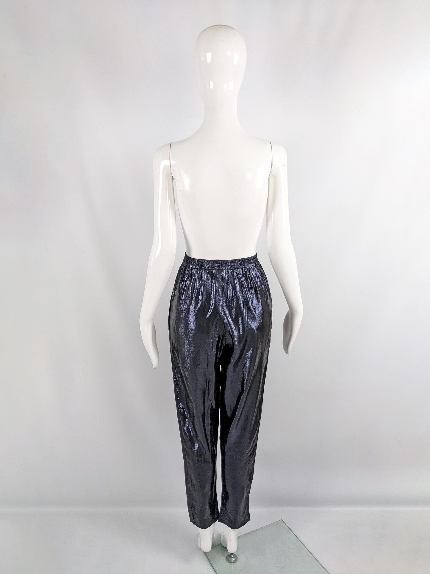 Angelo Tarlazzi Midnight Blue Metallic Silk Lamé Trousers, 1980s