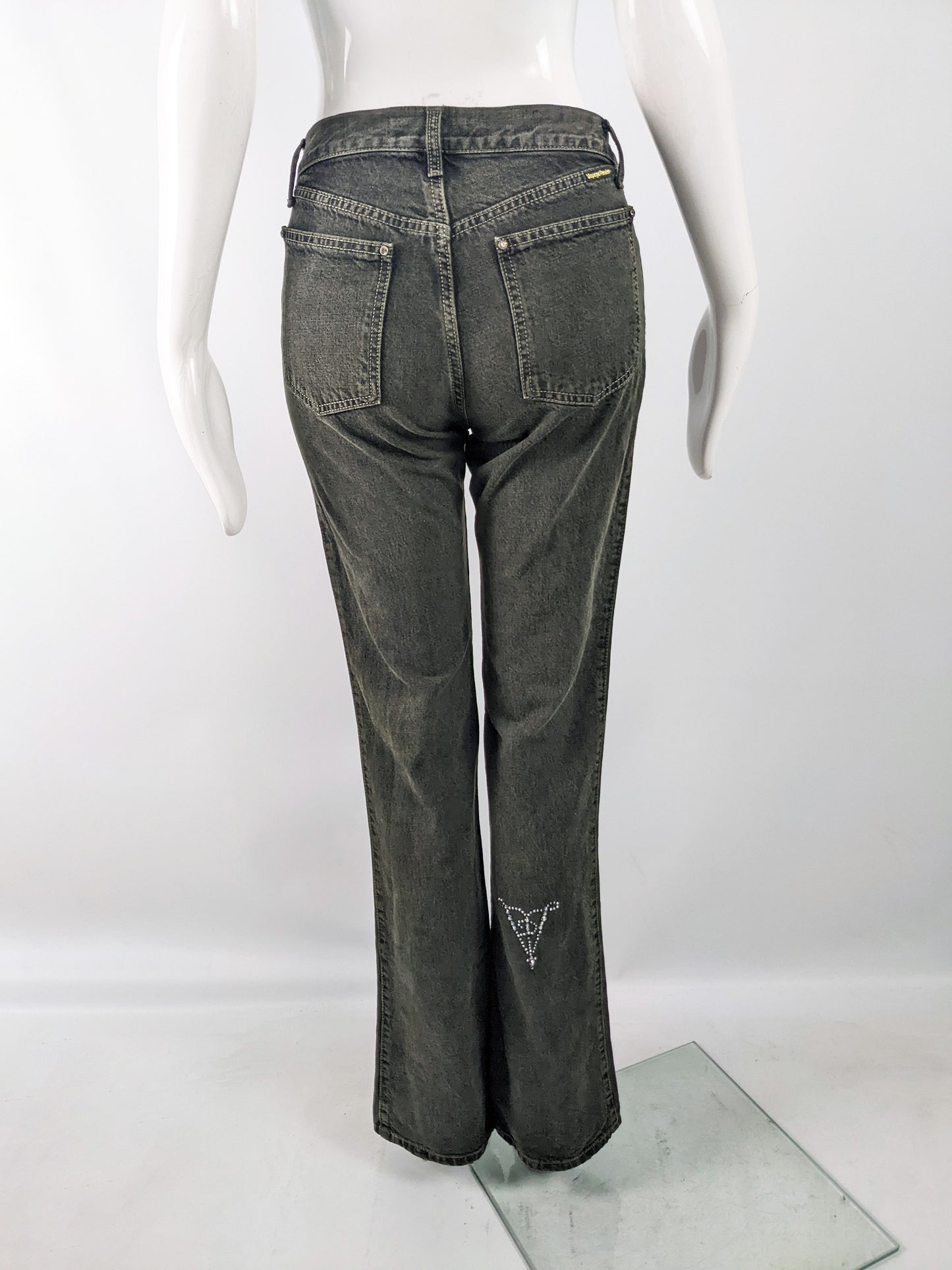 Voyage Passion Vintage Womens y2k Woven Ribbon Jeans, 2000s
