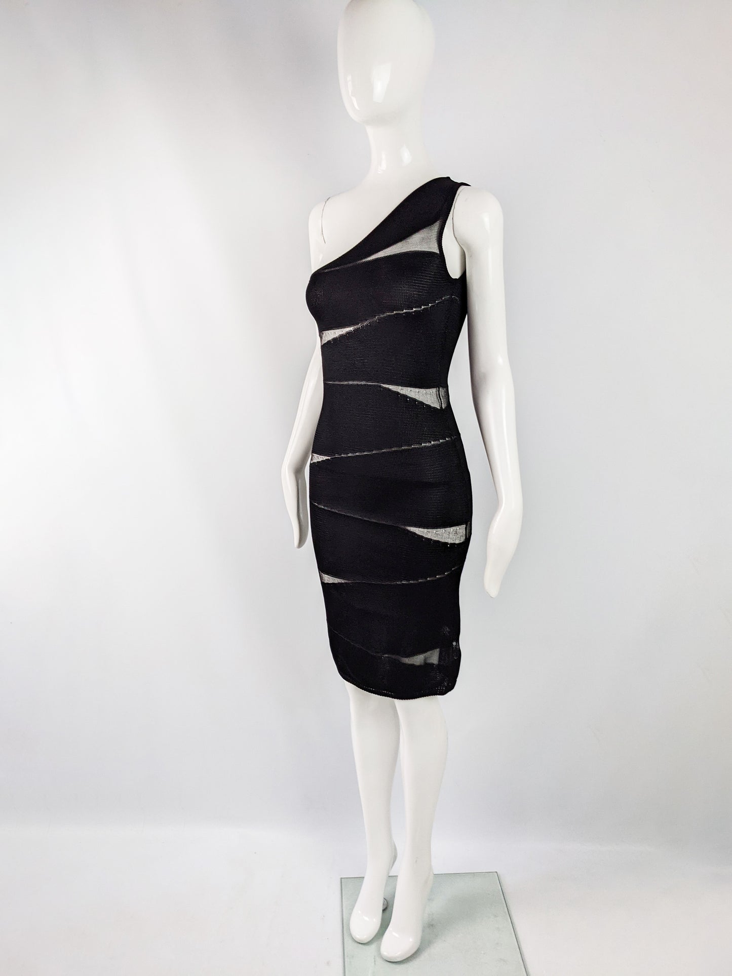 Vintage Semi Sheer Black Silk & Rayon Knit Dress, 1980s