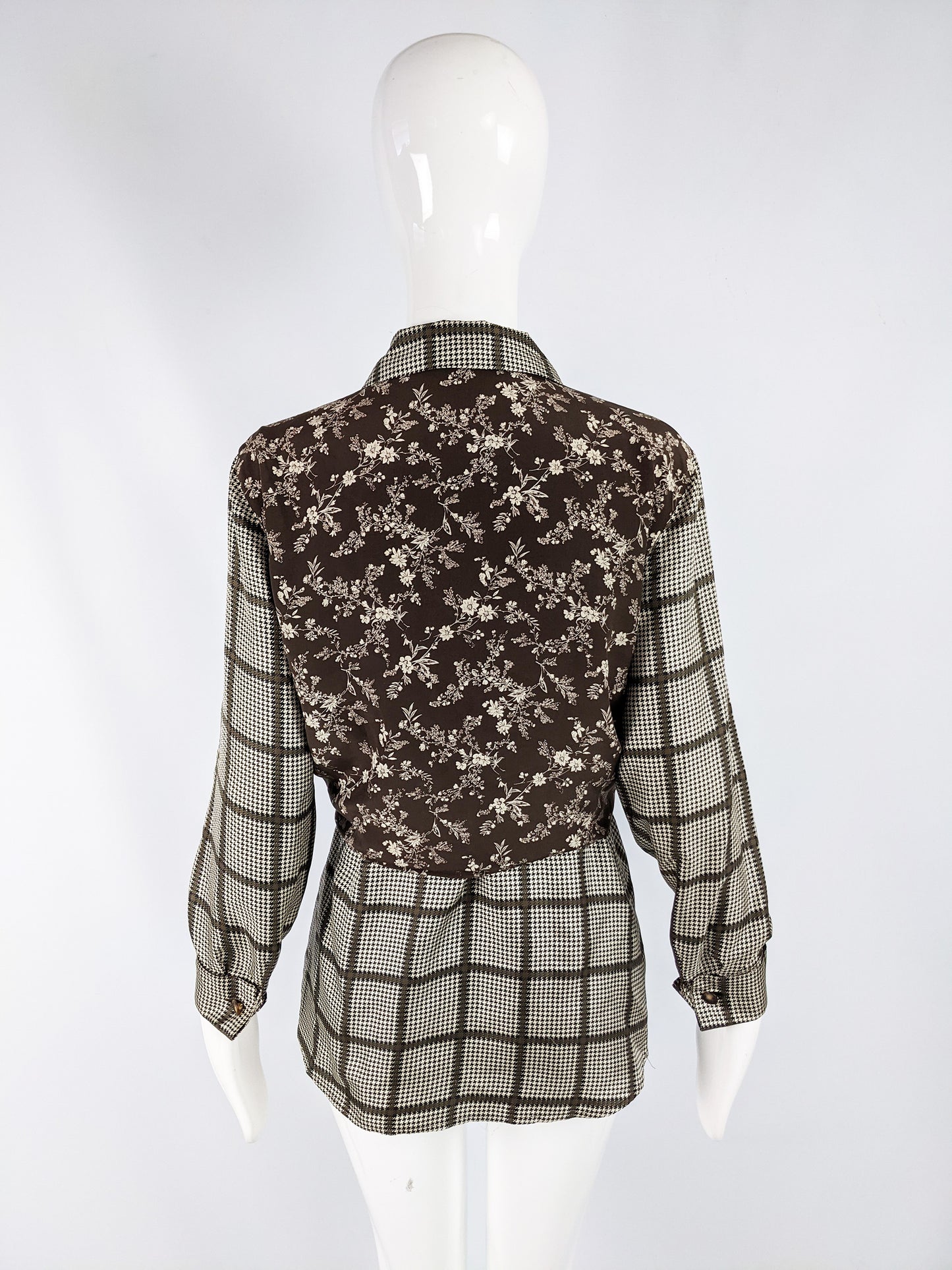 Vintage Silk Floral & Check Layered Blouse, 1990s