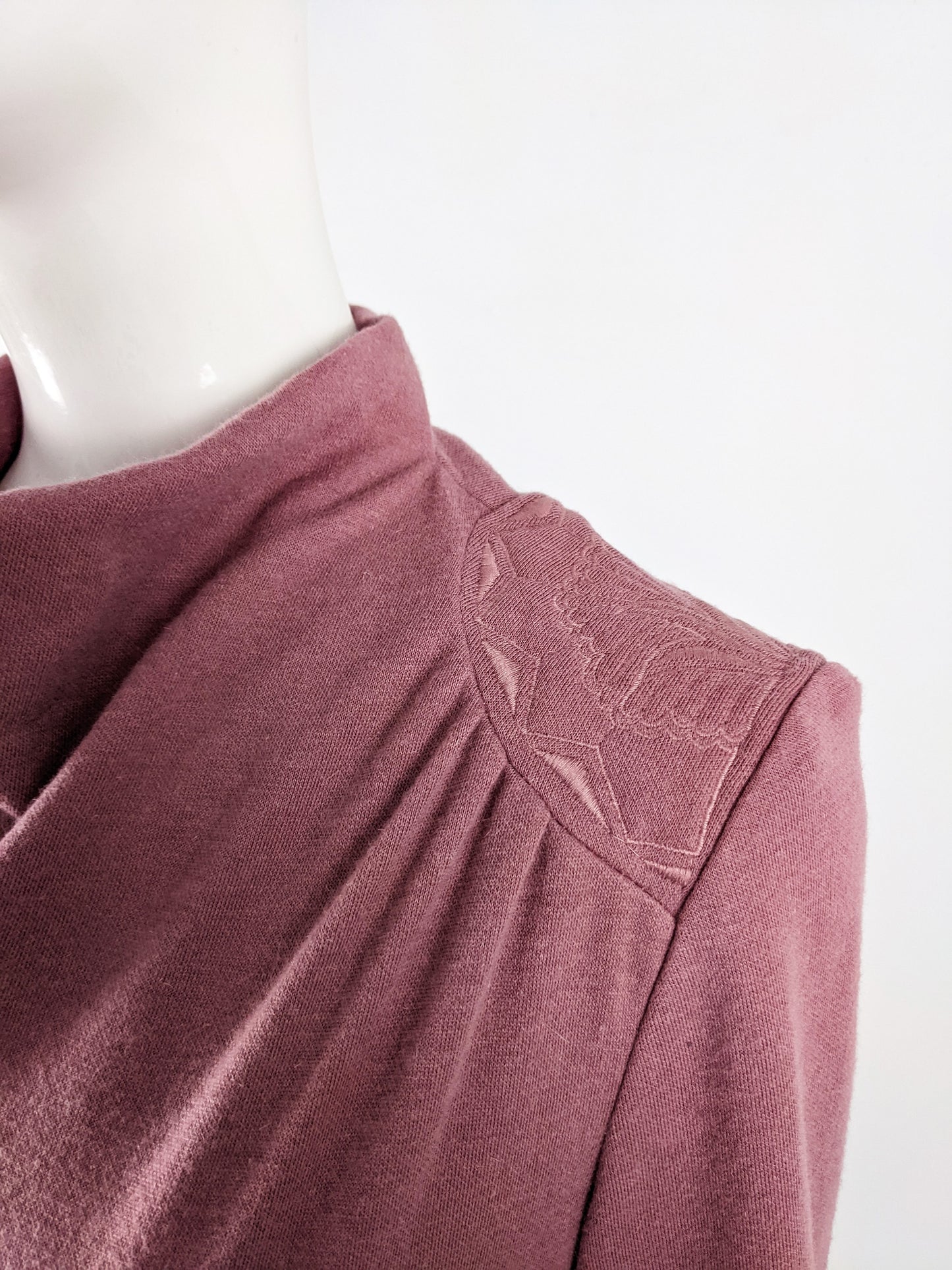 Vintage Pink Embroidered High Cowl Neck Dress, 1970s