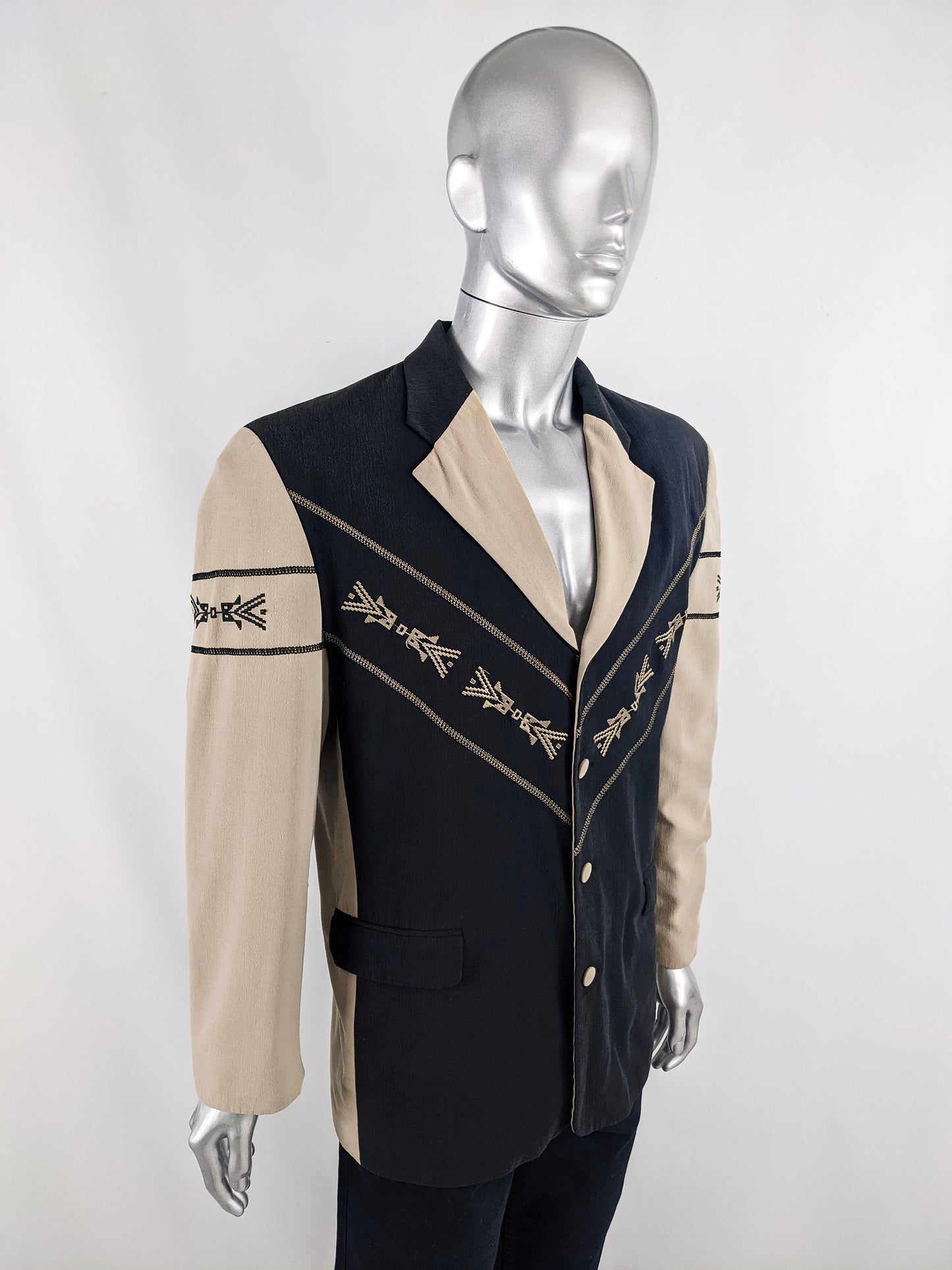 Vintage Mens Rockabilly Style Embroidered Blazer Jacket, 1980s