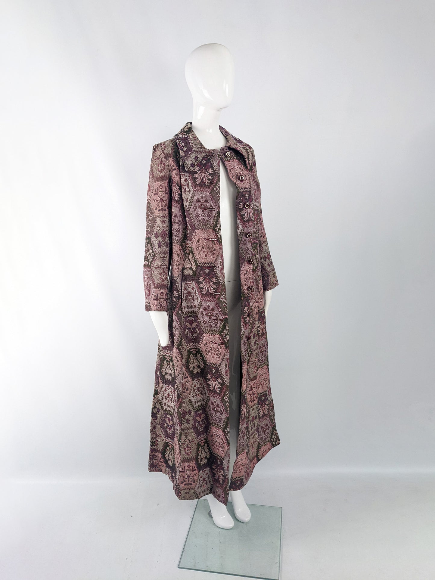 Vintage Womens Tapestry Carpet Maxi Coat, 1970s