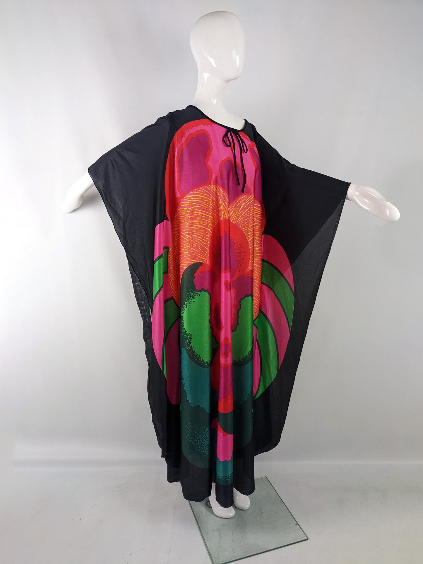 Clive Byrne Vintage Black Floral Kaftan Dress, 1970s