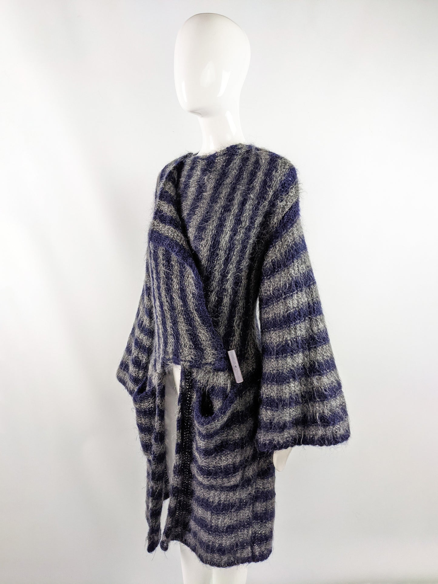 Vintage Striped Kimono Sleeve Mohair Knit Coat, 1980s