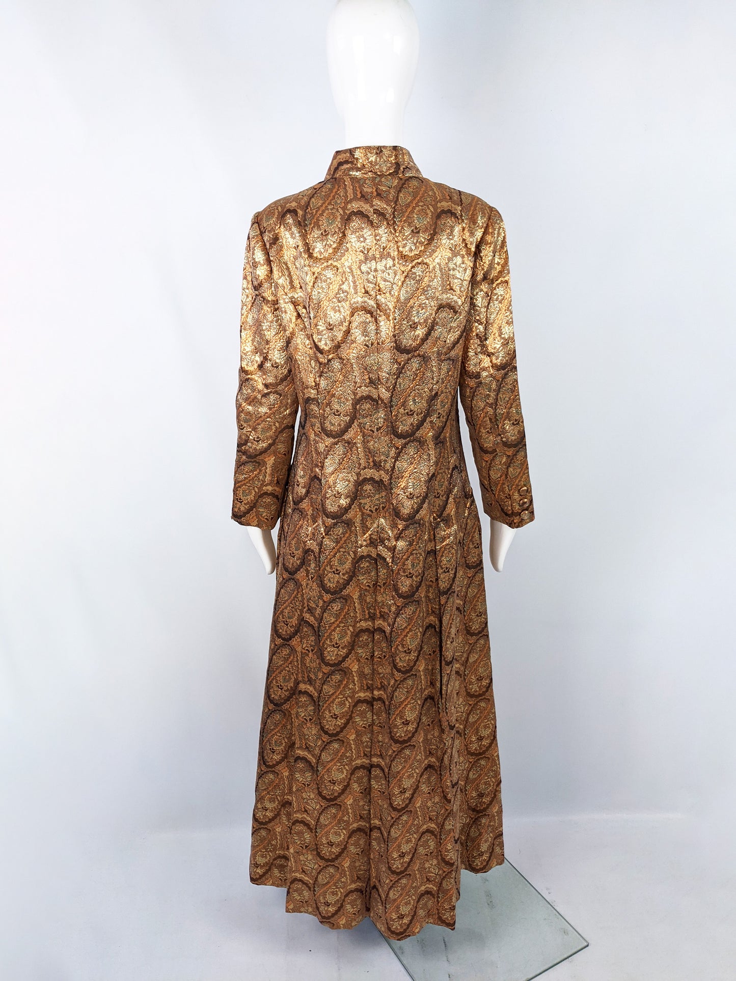 Dynasty Vintage Bronze, Silver & Gold Brocade Maxi Dress, 1960s